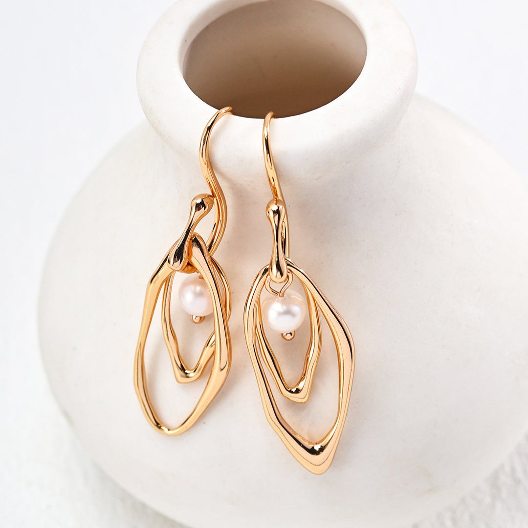 Freshwater Pearl Drop Earrings in Sterling Silver Gold Plated