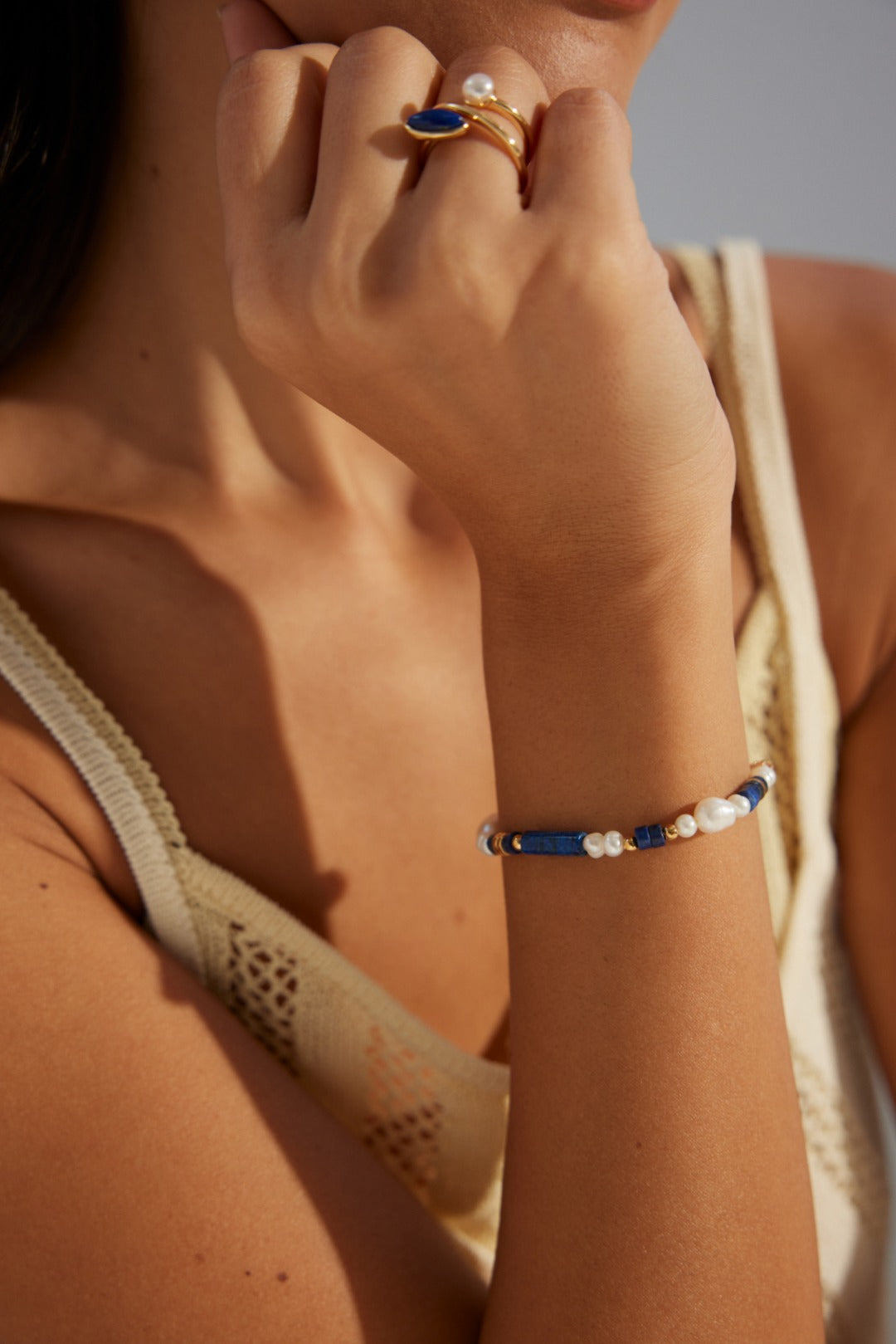 Natural Sterling Silver Lapis Lazuli and Freshwater Pearl Bracelet