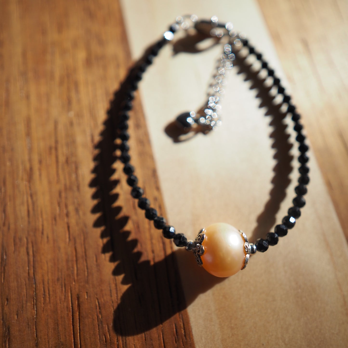 Black Spinel and Freshwater Pearl Bracelet, Gold Plated Zennara