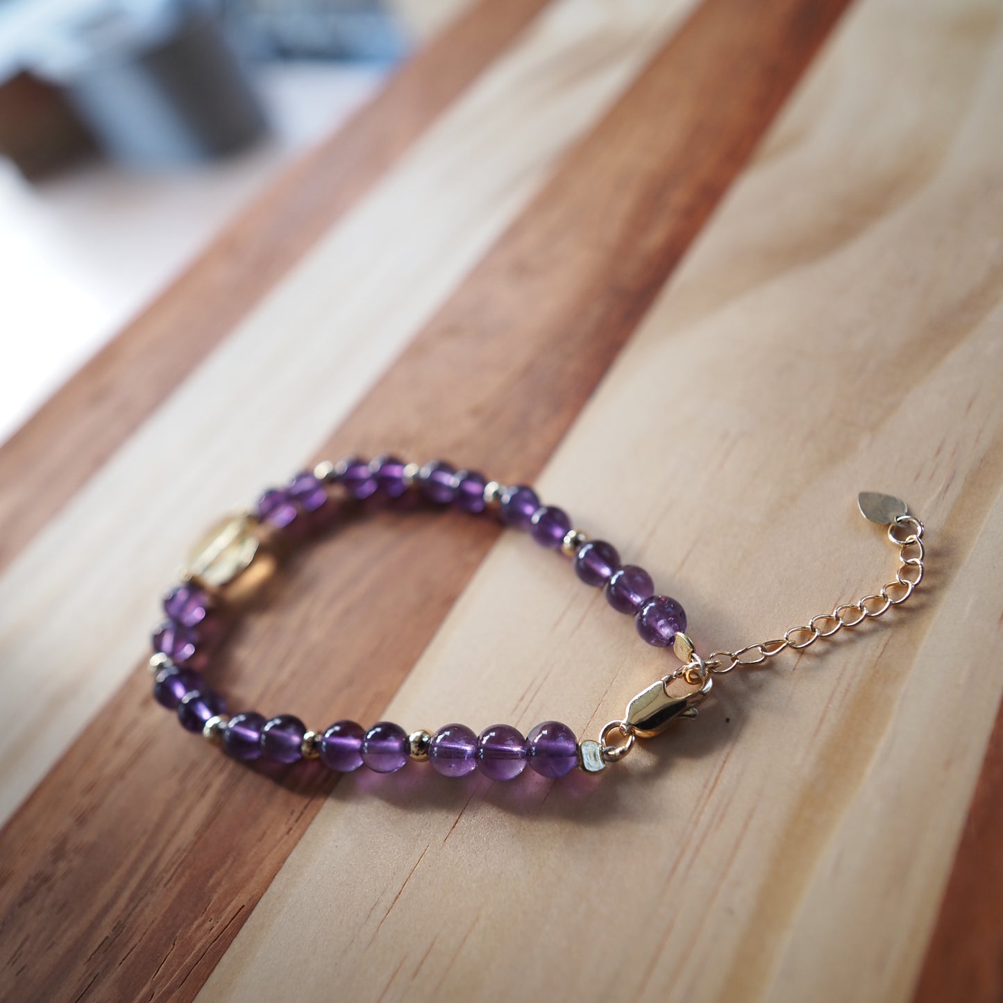 Natural Amethyst and Citrine Bracelet with 14K Gold Plated 6mm