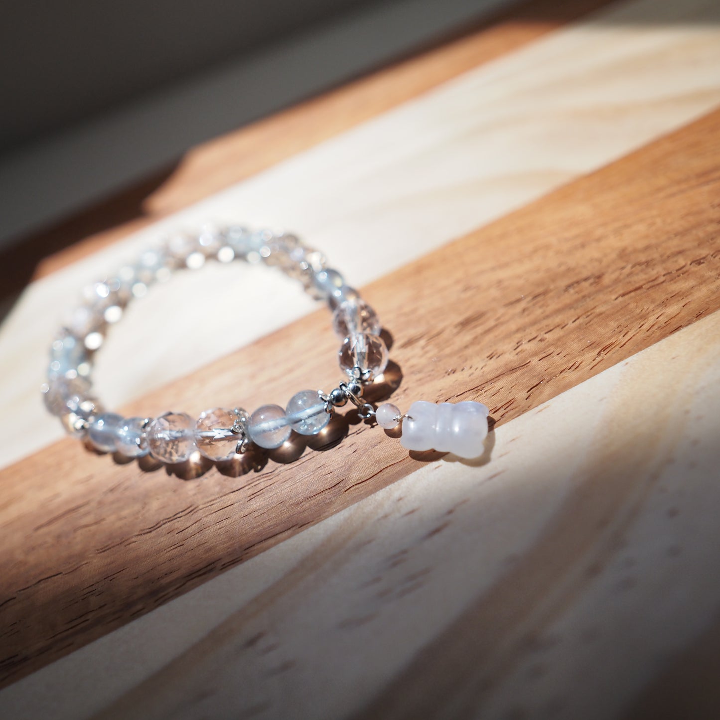 Natural Aquamarine and Clear Quartz with Blue Moonstone Pendant Bracelet