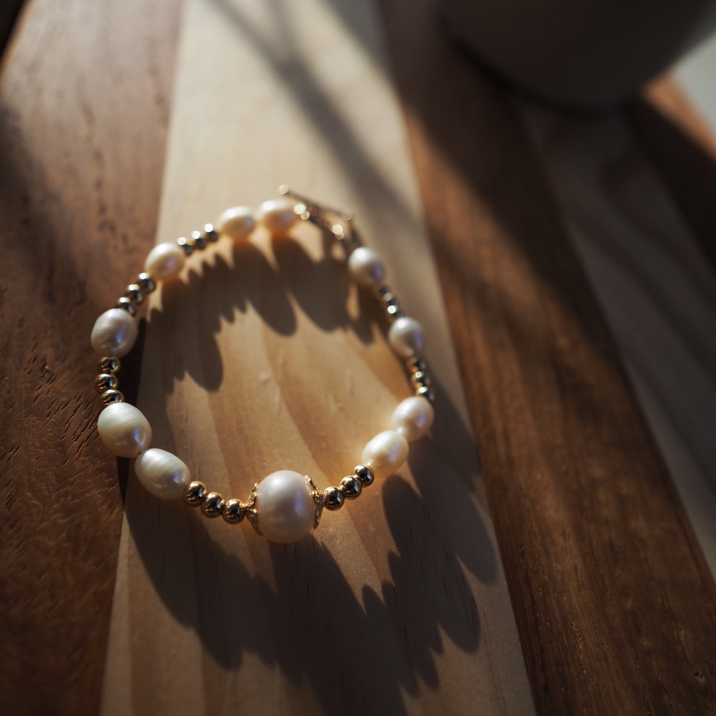 Natural Freshwater Pearls Bracelet, 14K Gold Plated