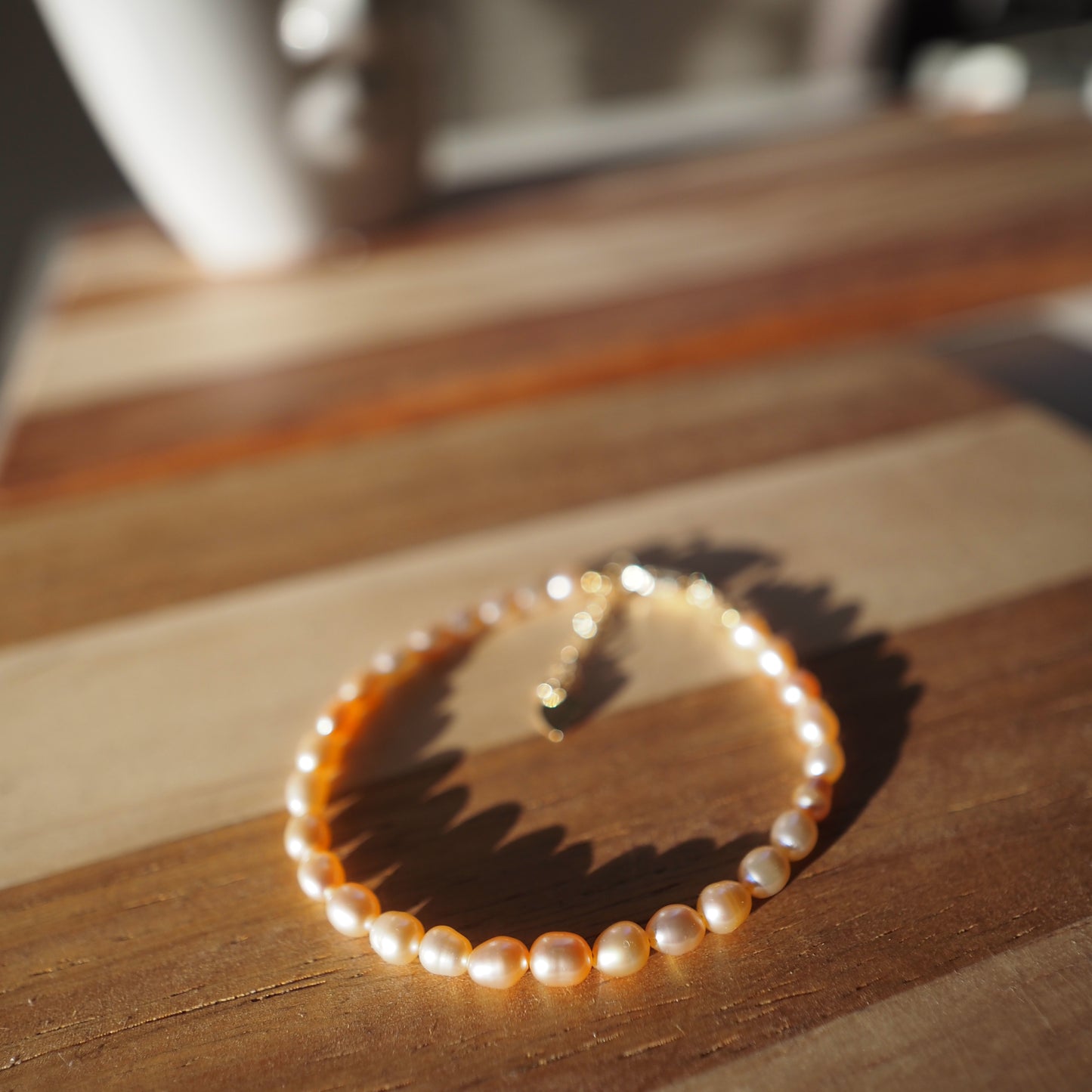 Natural Pinky Orange High Luster Bead Freshwater Pearls Bracelet