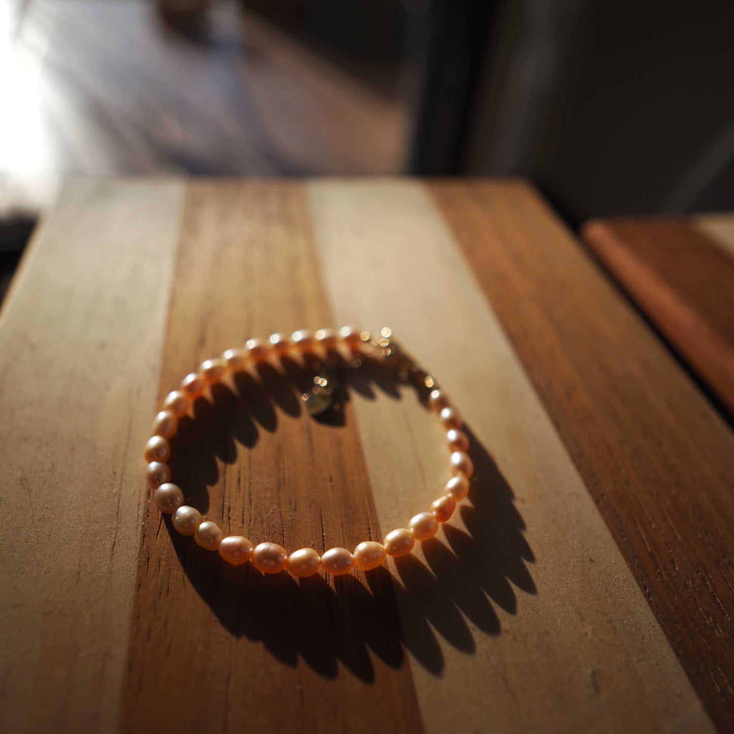 Natural Pinky Orange High Luster Bead Freshwater Pearls Bracelet