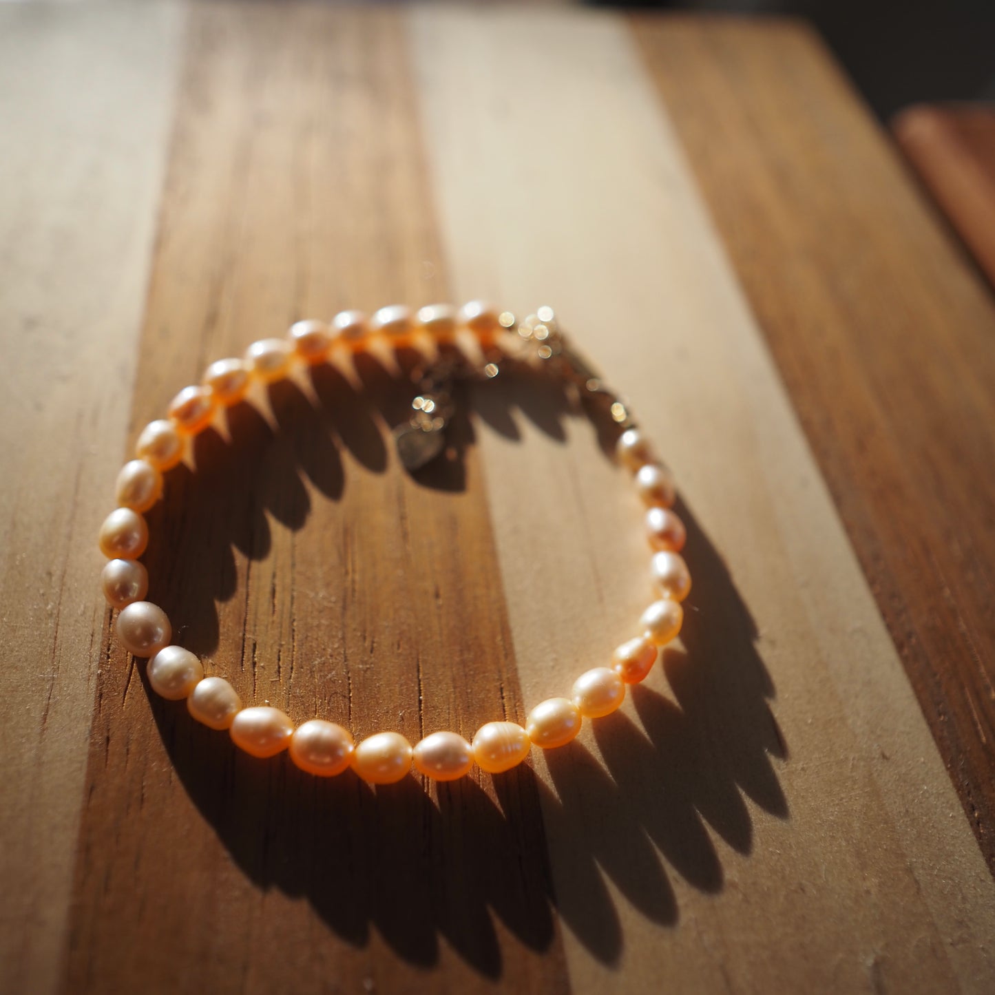 Natural Pinky Orange High Luster Bead Freshwater Pearls Bracelet