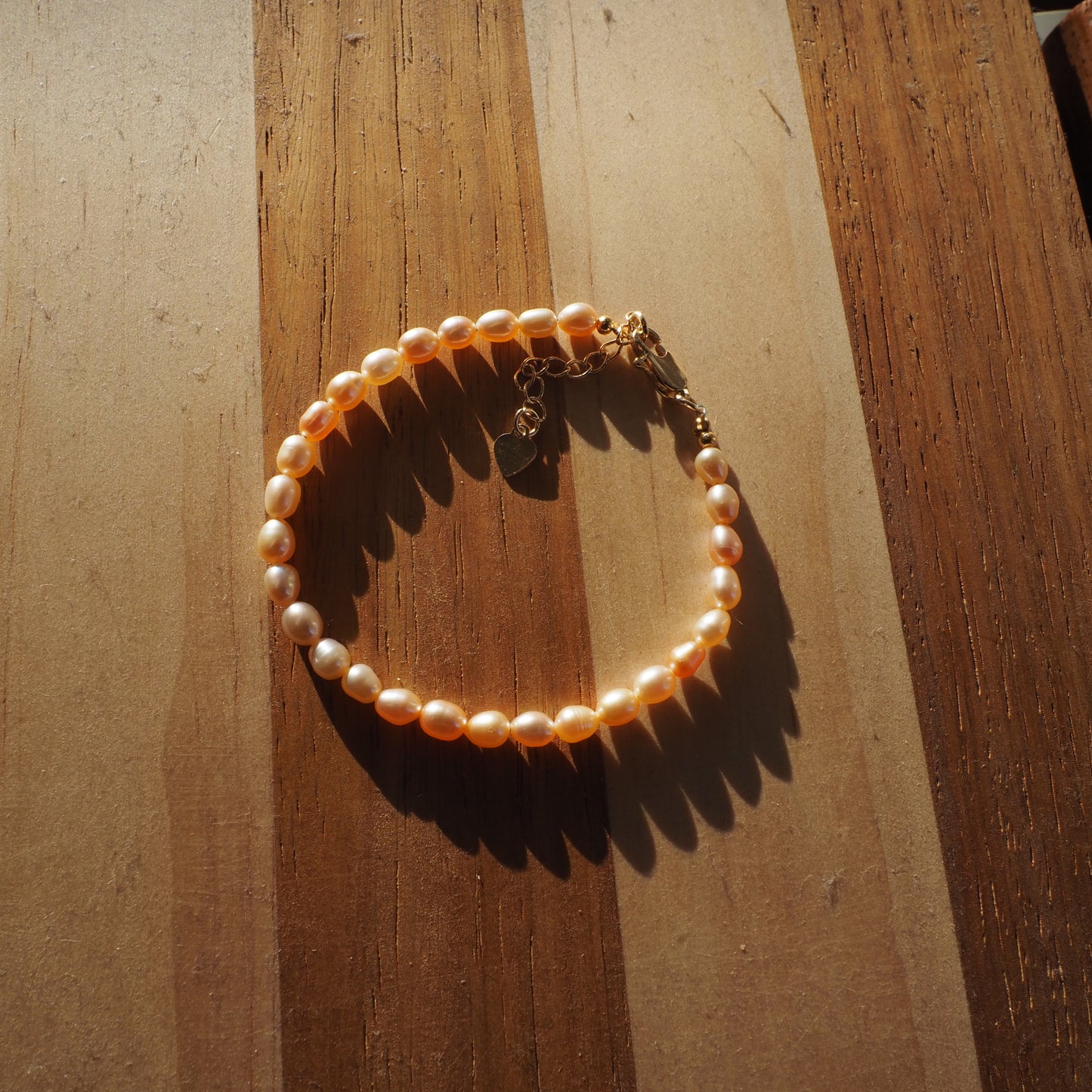 Natural Pinky Orange High Luster Bead Freshwater Pearls Bracelet