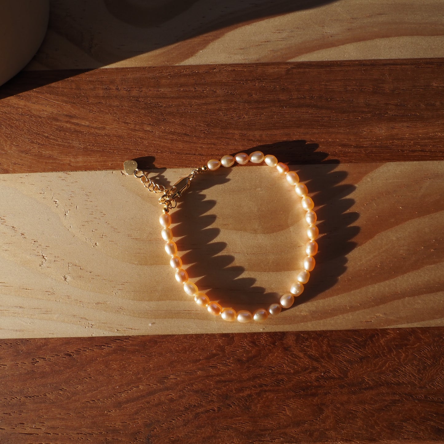 Natural Pinky Orange High Luster Bead Freshwater Pearls Bracelet