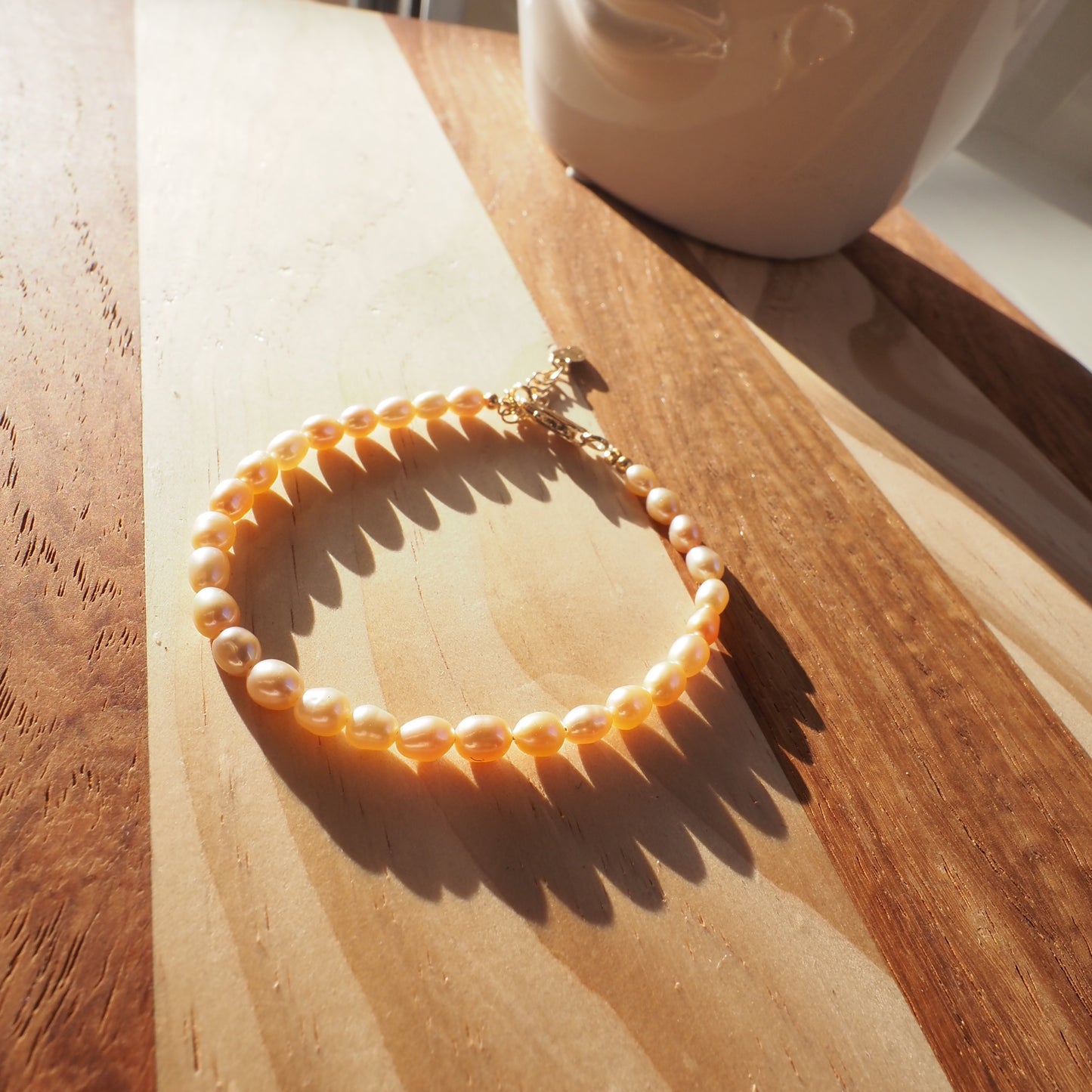 Natural Pinky Orange High Luster Bead Freshwater Pearls Bracelet