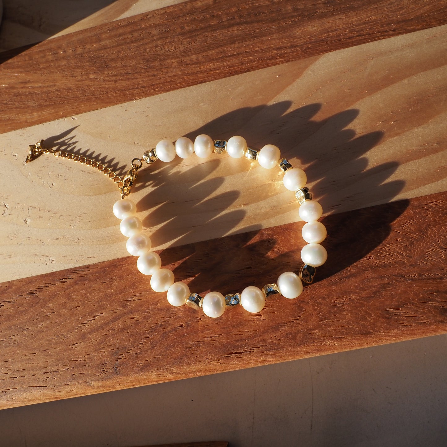 Natural Freshwater Pearls Bracelet, 14K Gold Plated