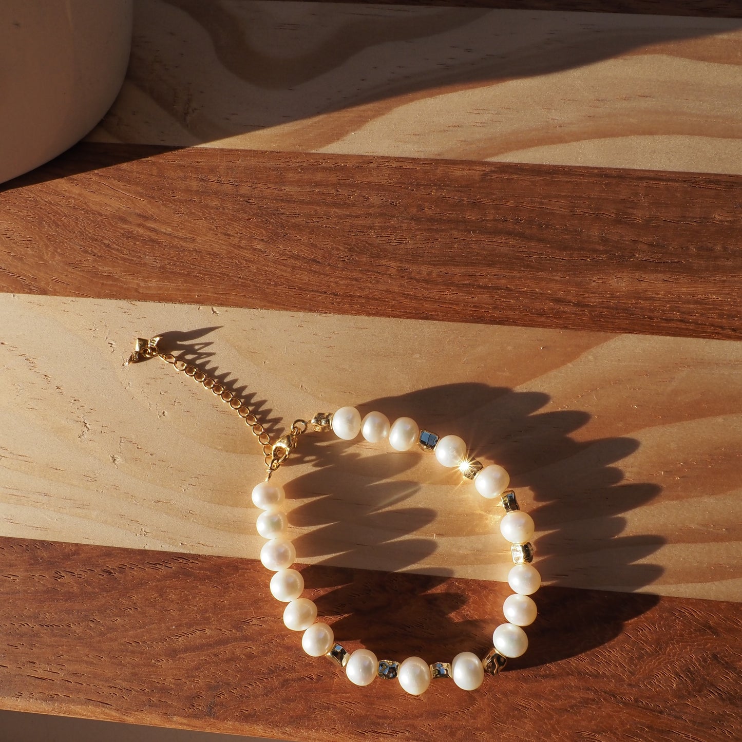 Natural Freshwater Pearls Bracelet, 14K Gold Plated