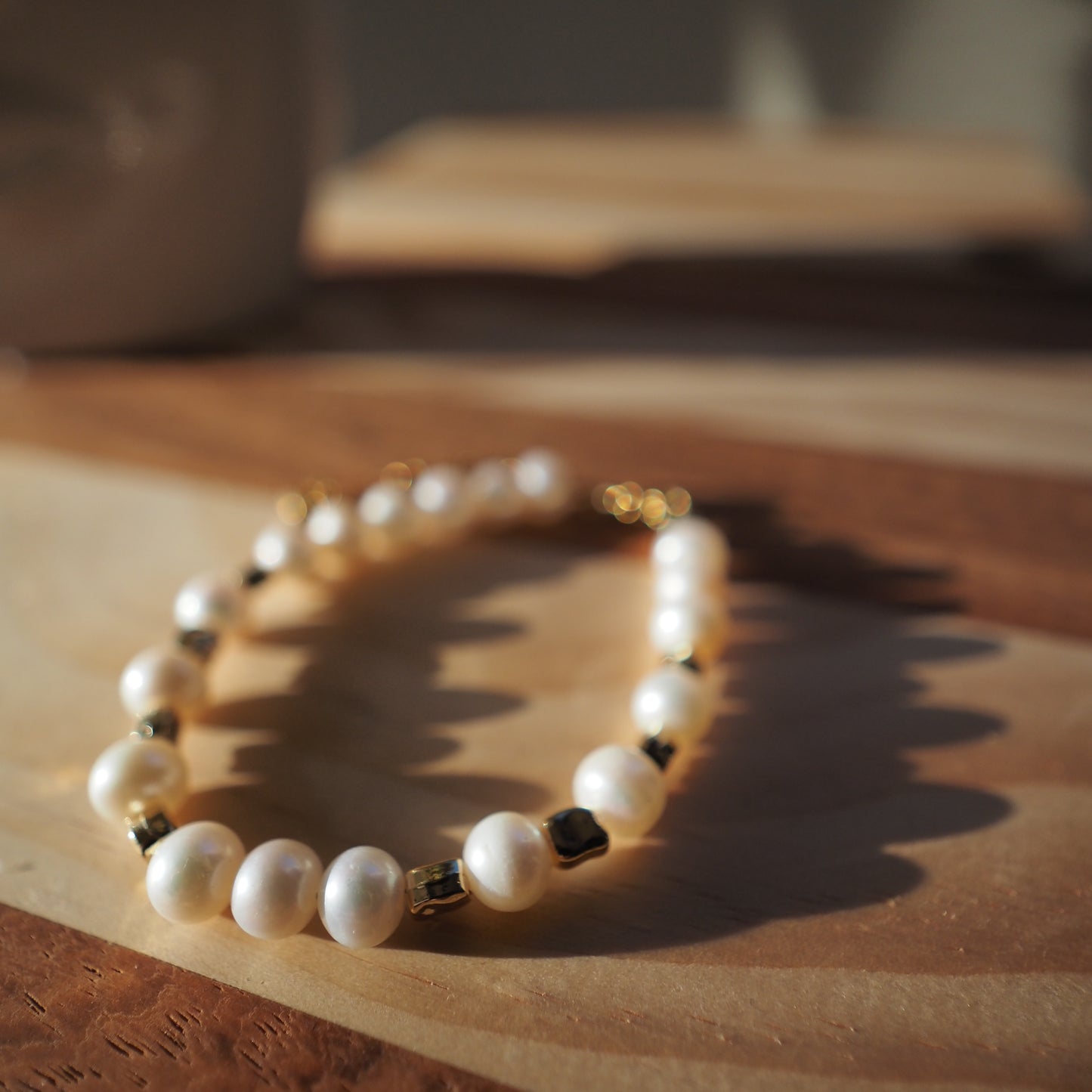 Natural Freshwater Pearls Bracelet, 14K Gold Plated