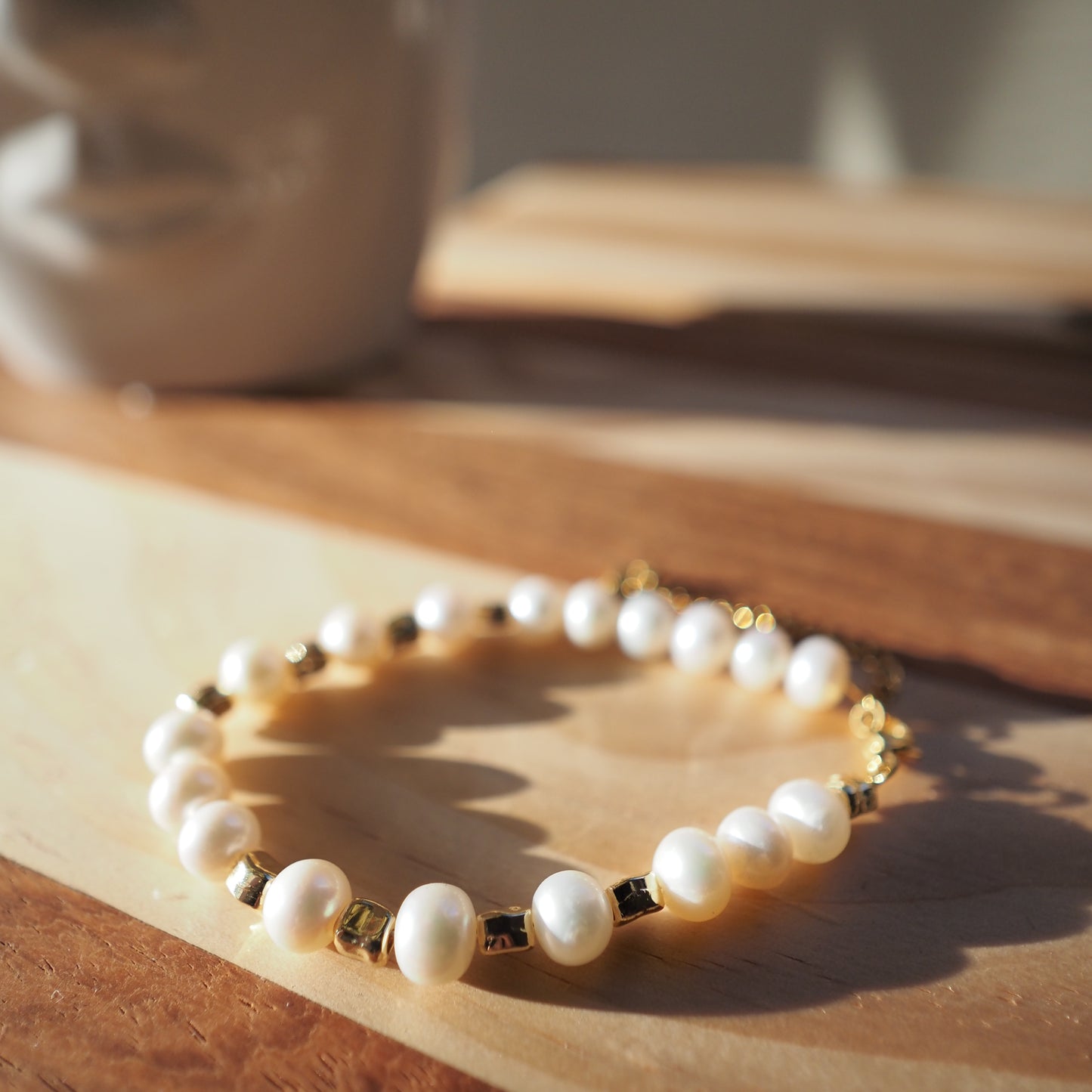 Natural Freshwater Pearls Bracelet, 14K Gold Plated