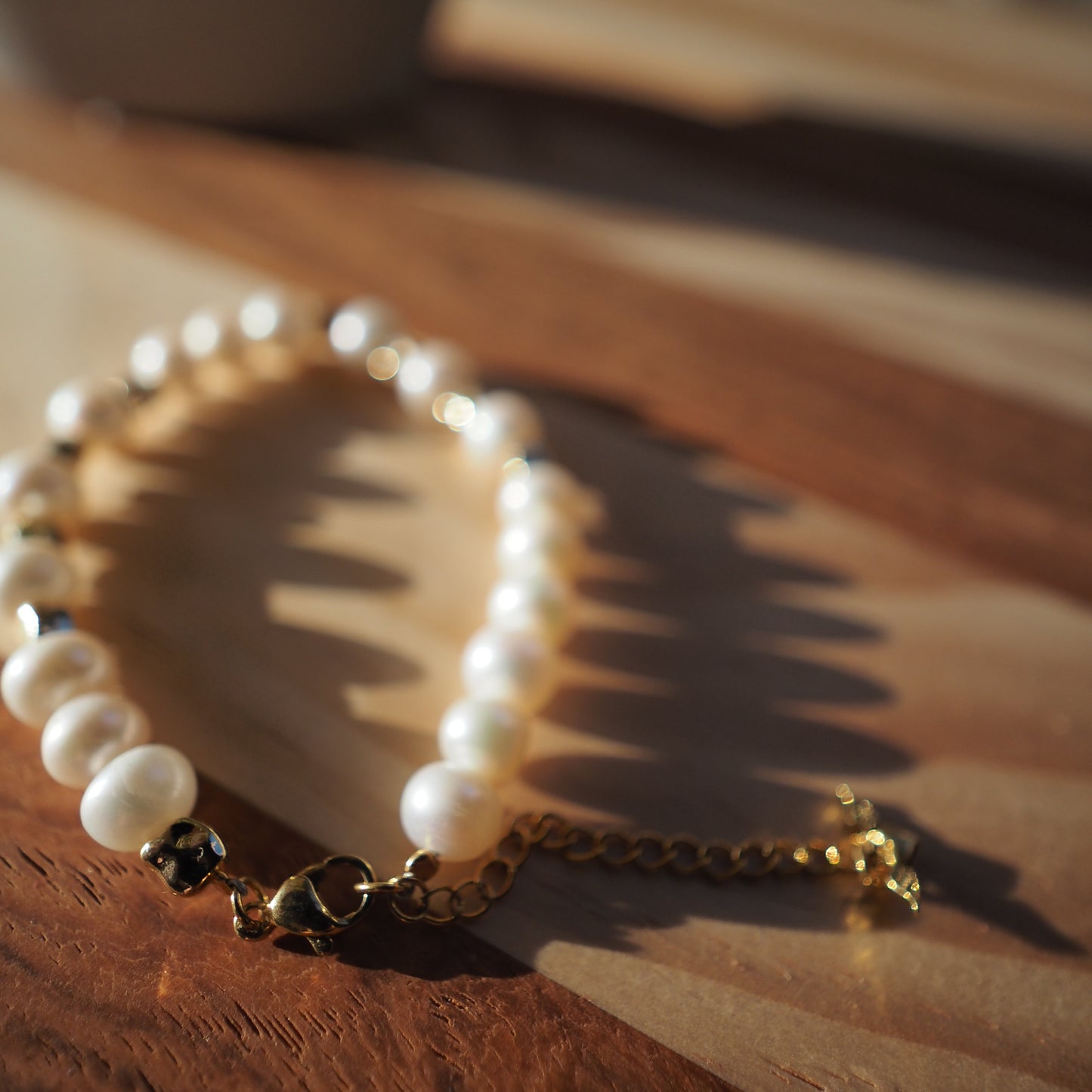 Natural Freshwater Pearls Bracelet, 14K Gold Plated