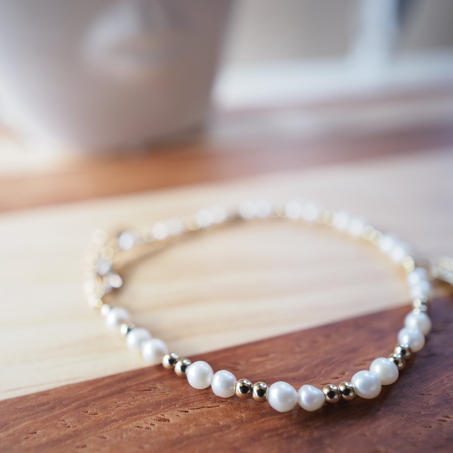 Natural Freshwater Pearls Bracelet, 14K Gold Plated