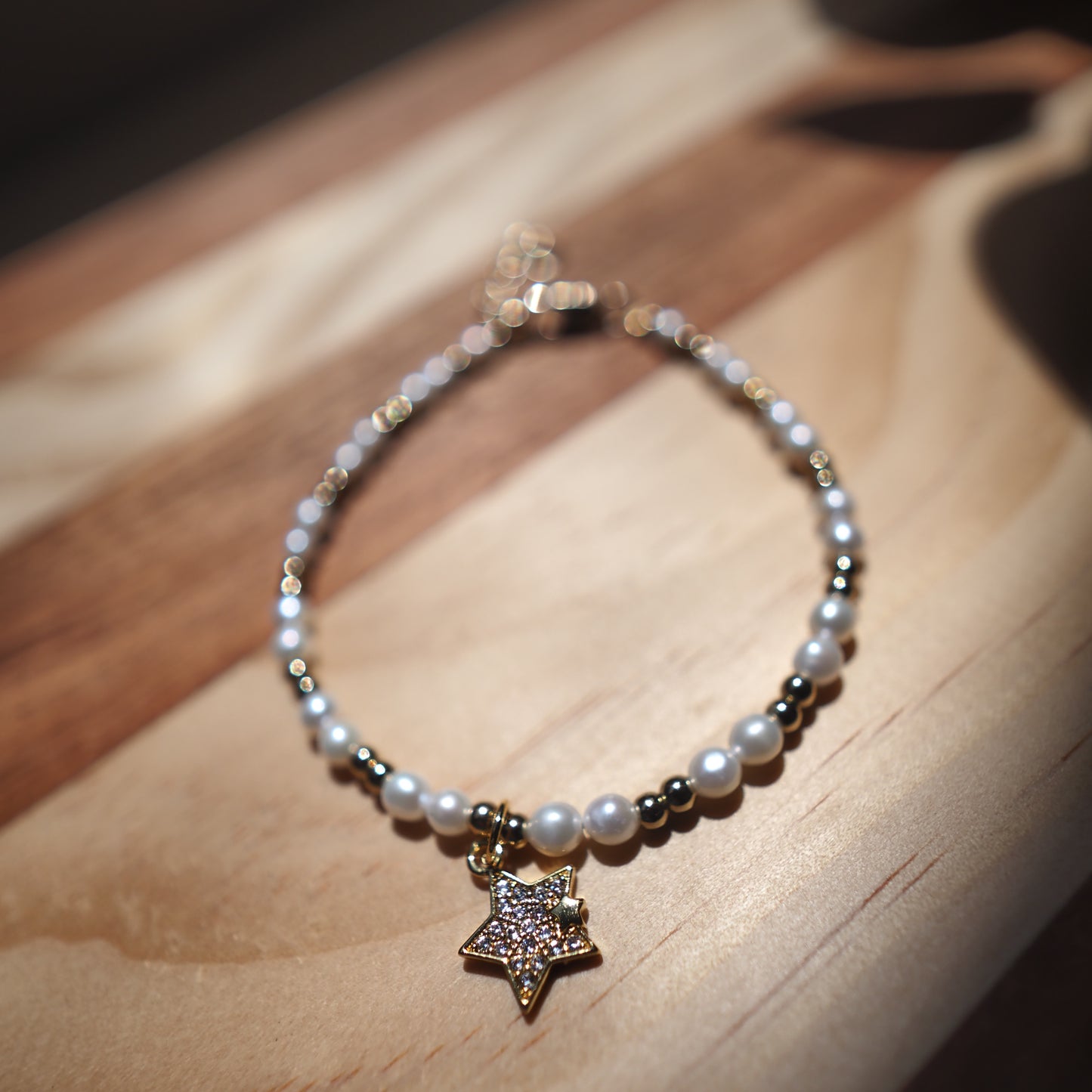 Natural Freshwater Pearls Bracelet, 14K Gold Plated