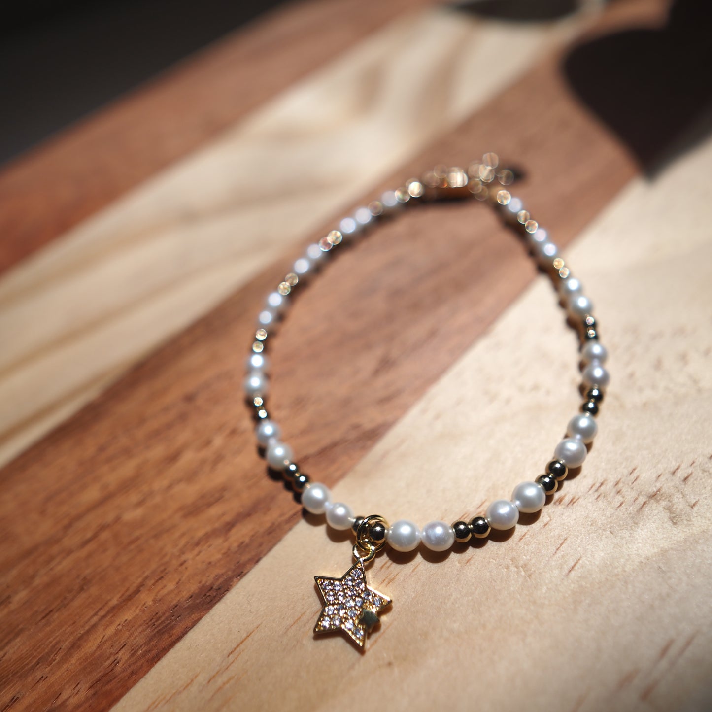 Natural Freshwater Pearls Bracelet, 14K Gold Plated