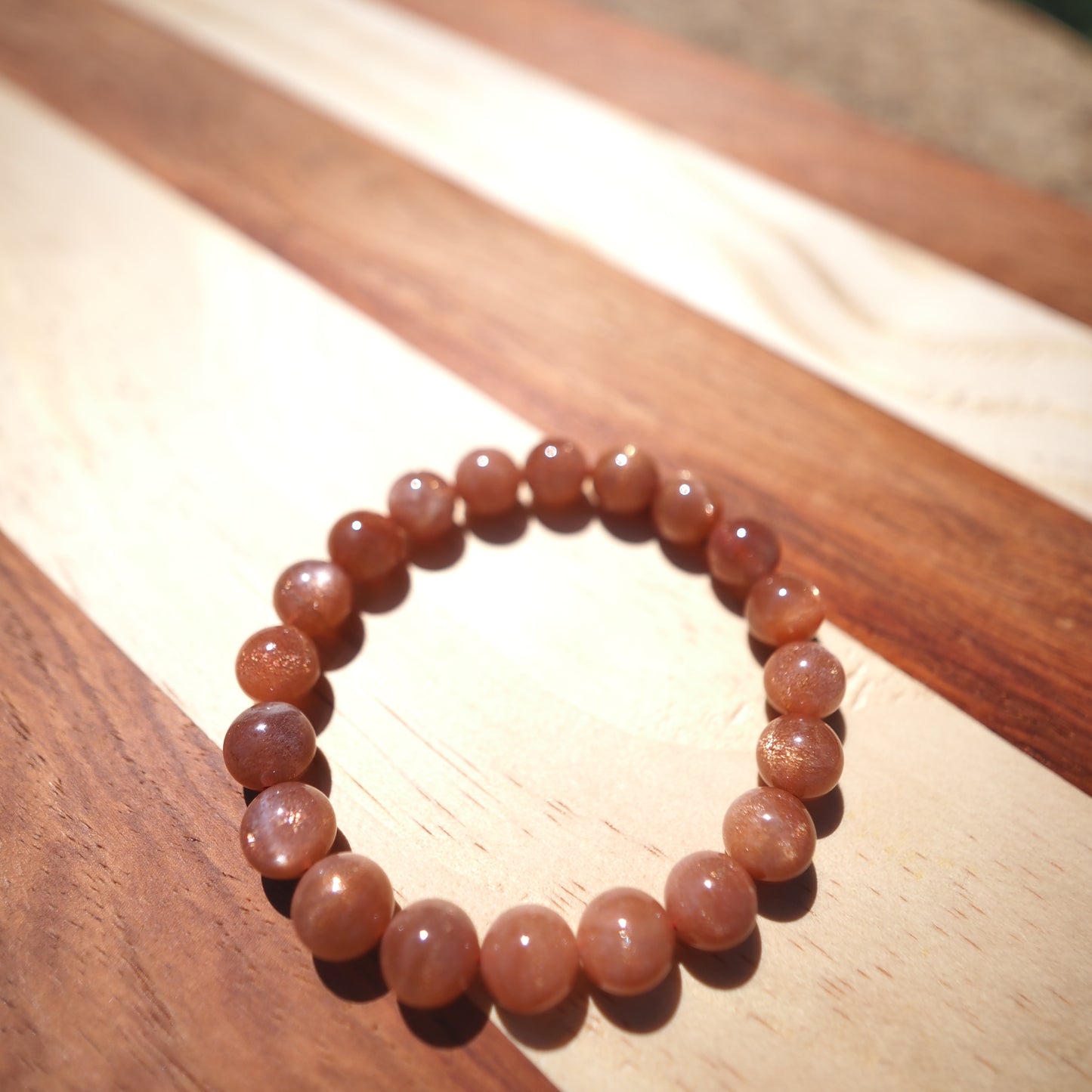 Natural Golden Orange Sunstone Bead Bracelet 9mm
