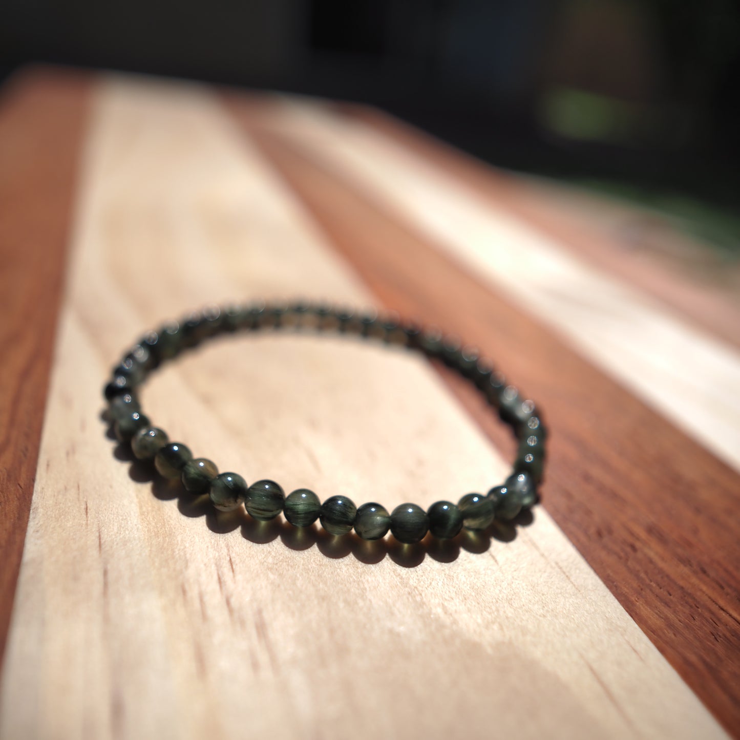 Genuine Natural Green Rutilated Quartz Beads Bracelet 4mm