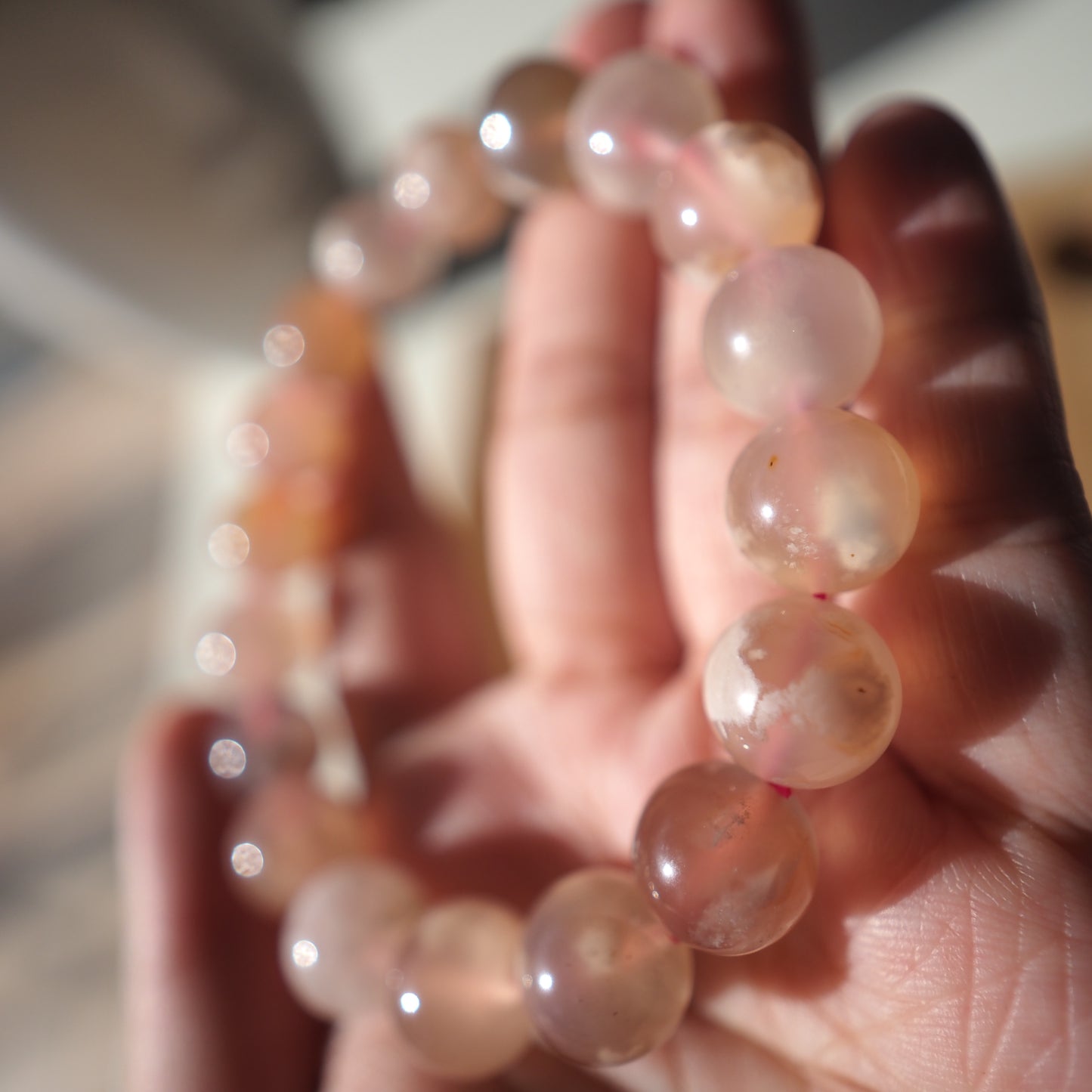 Natural Cherry Flower Agate Beads Bracelet 11mm, Sakura Agate