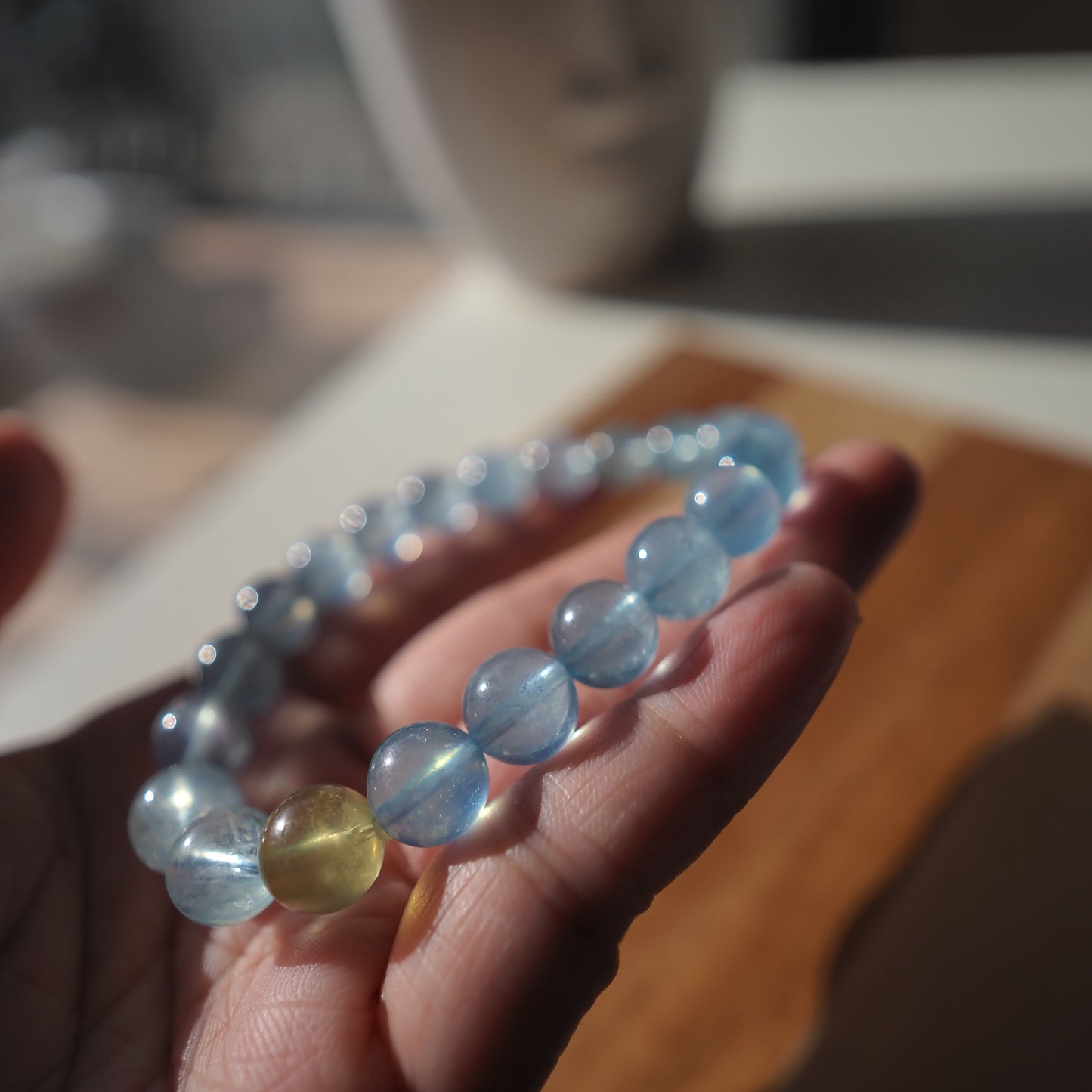 Natural Aquamarine Crystal Round Bead Bracelet 9mm