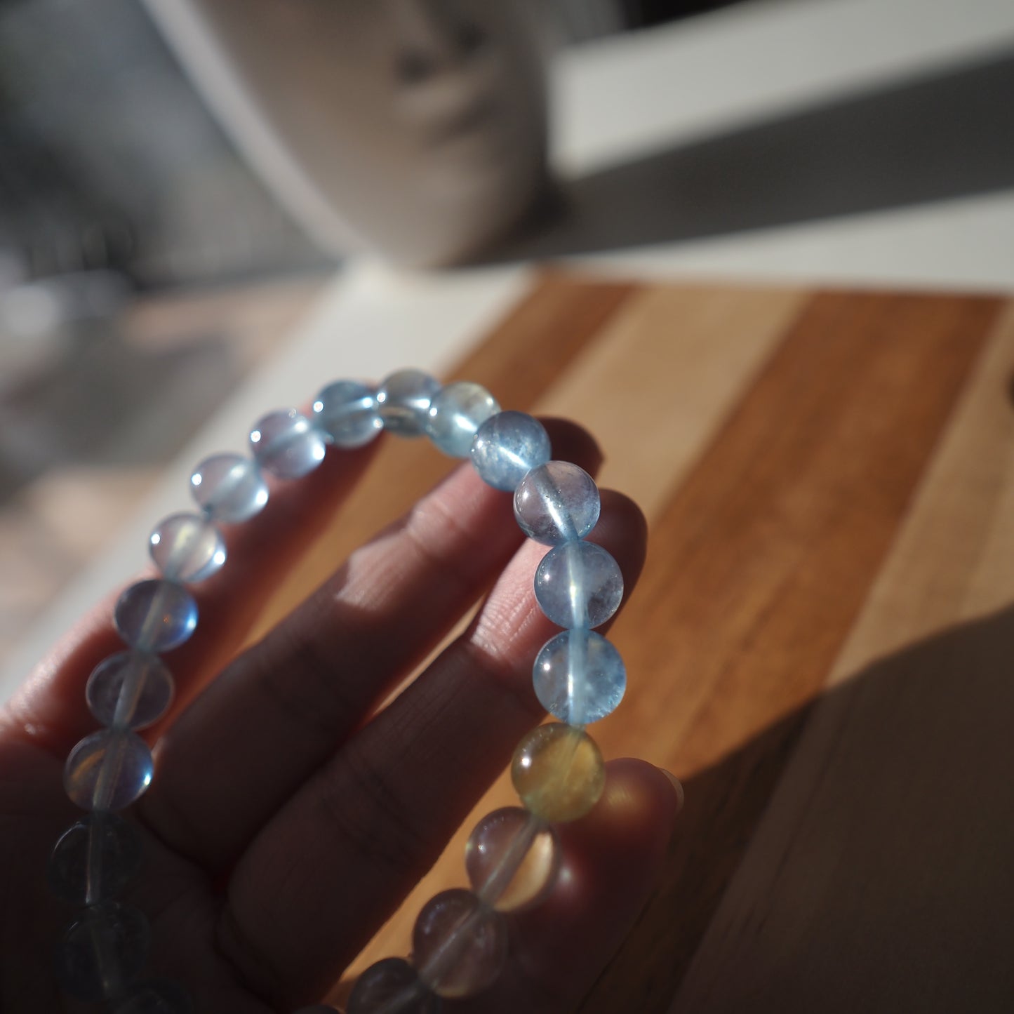 Natural Aquamarine Crystal Round Bead Bracelet 8mm