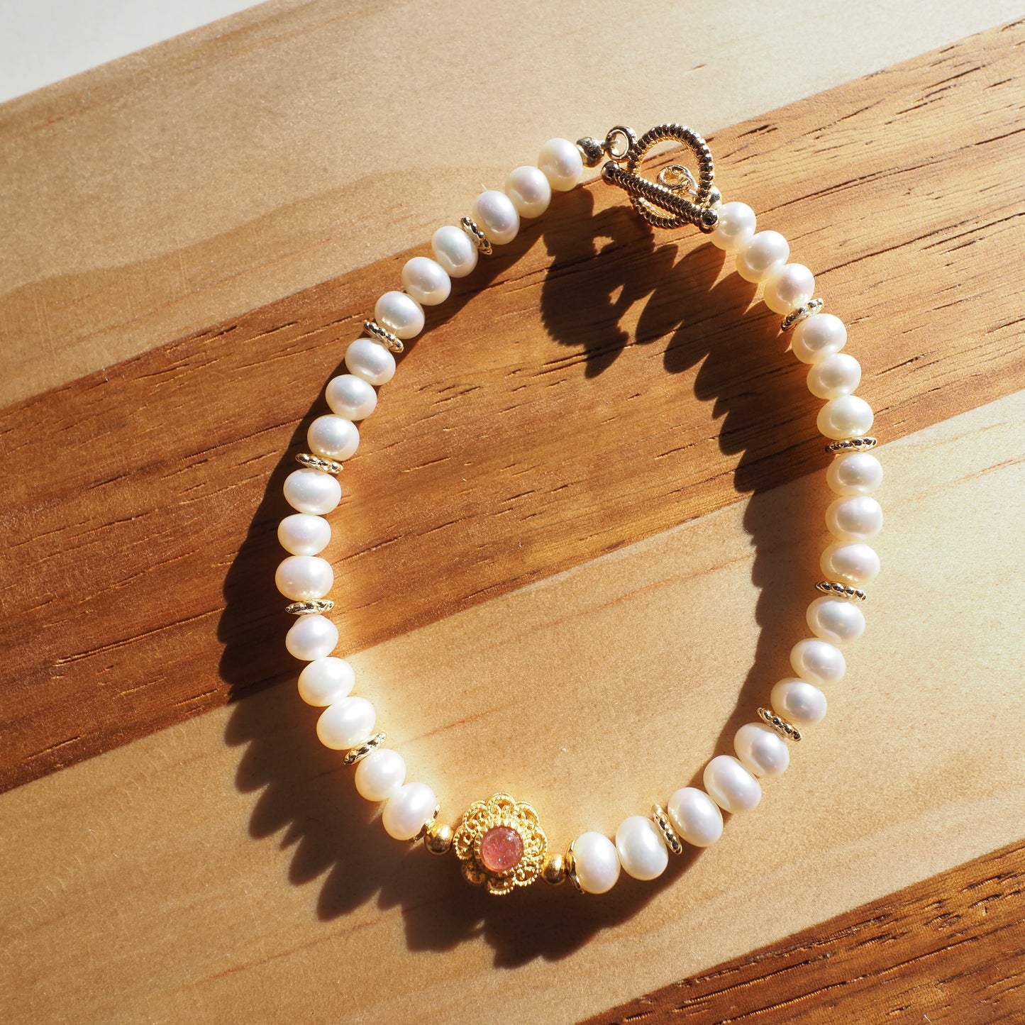 Natural Freshwater Pearl and Rubellite S925 Silver Design Bracelet 5mm Zennara