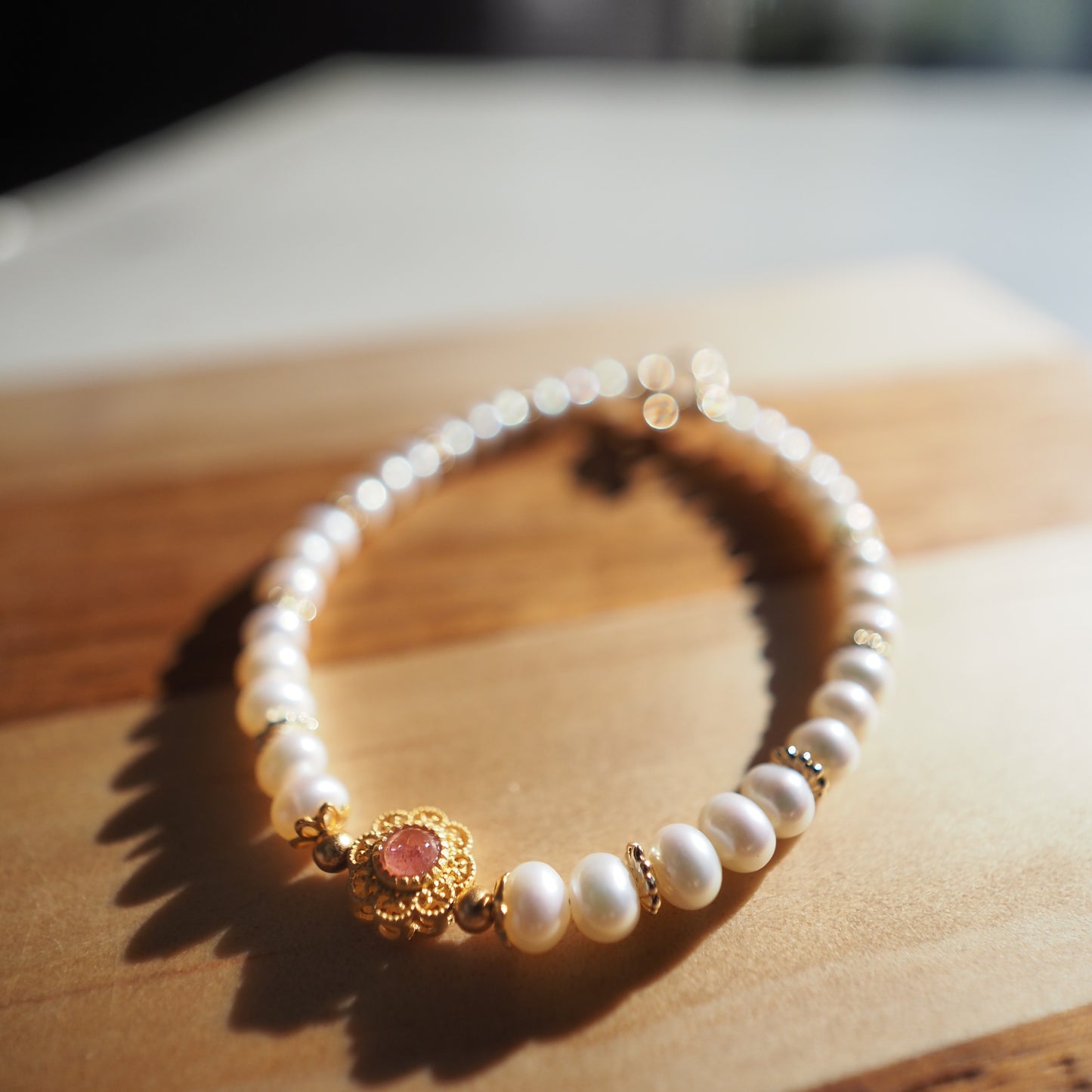 Natural Freshwater Pearl and Rubellite S925 Silver Design Bracelet 5mm Zennara