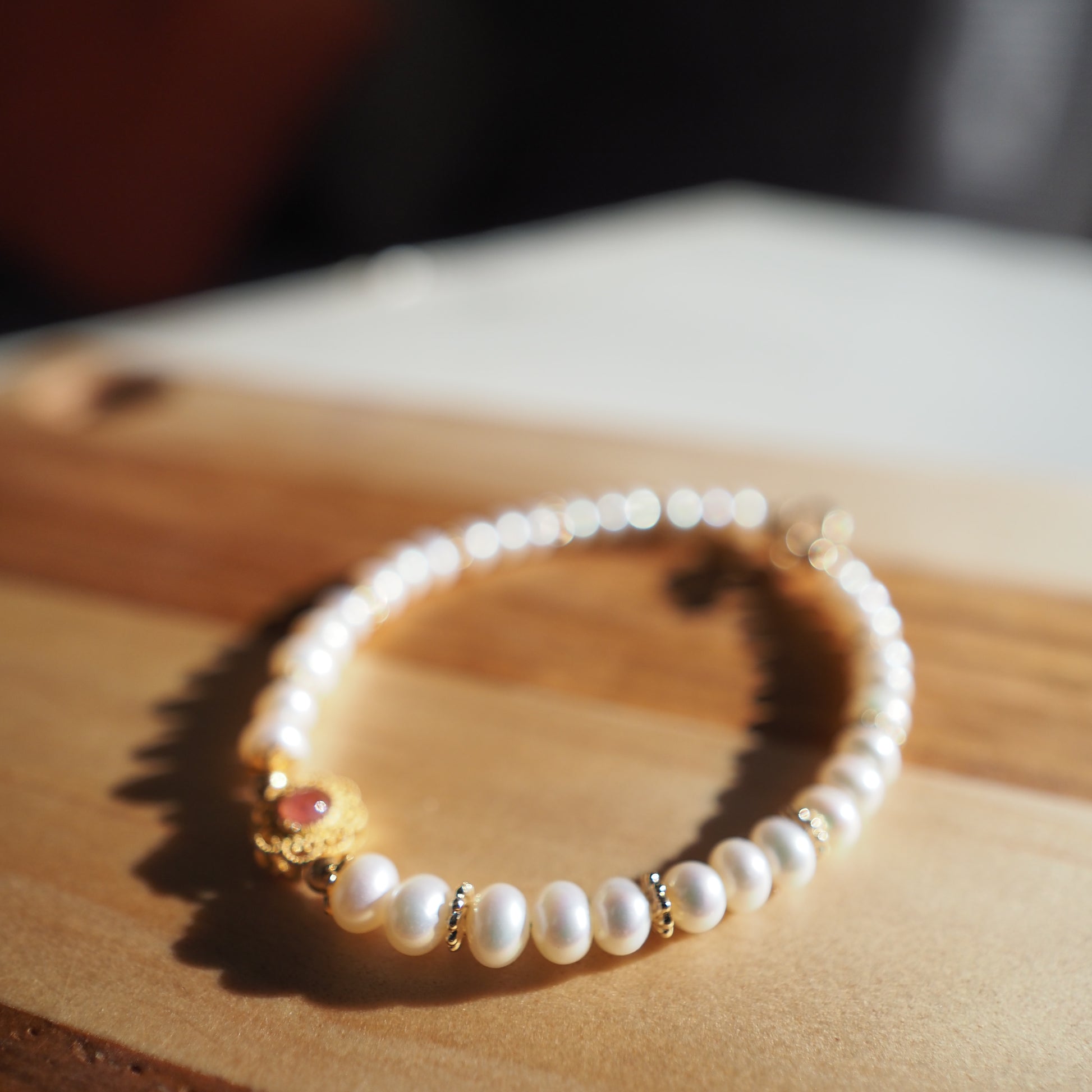 Natural Freshwater Pearl and Rubellite S925 Silver Design Bracelet 5mm Zennara