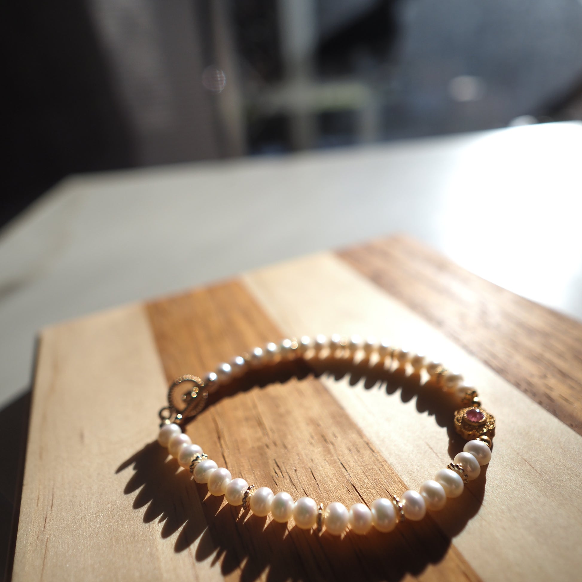 Natural Freshwater Pearl and Rubellite S925 Silver Design Bracelet 5mm Zennara