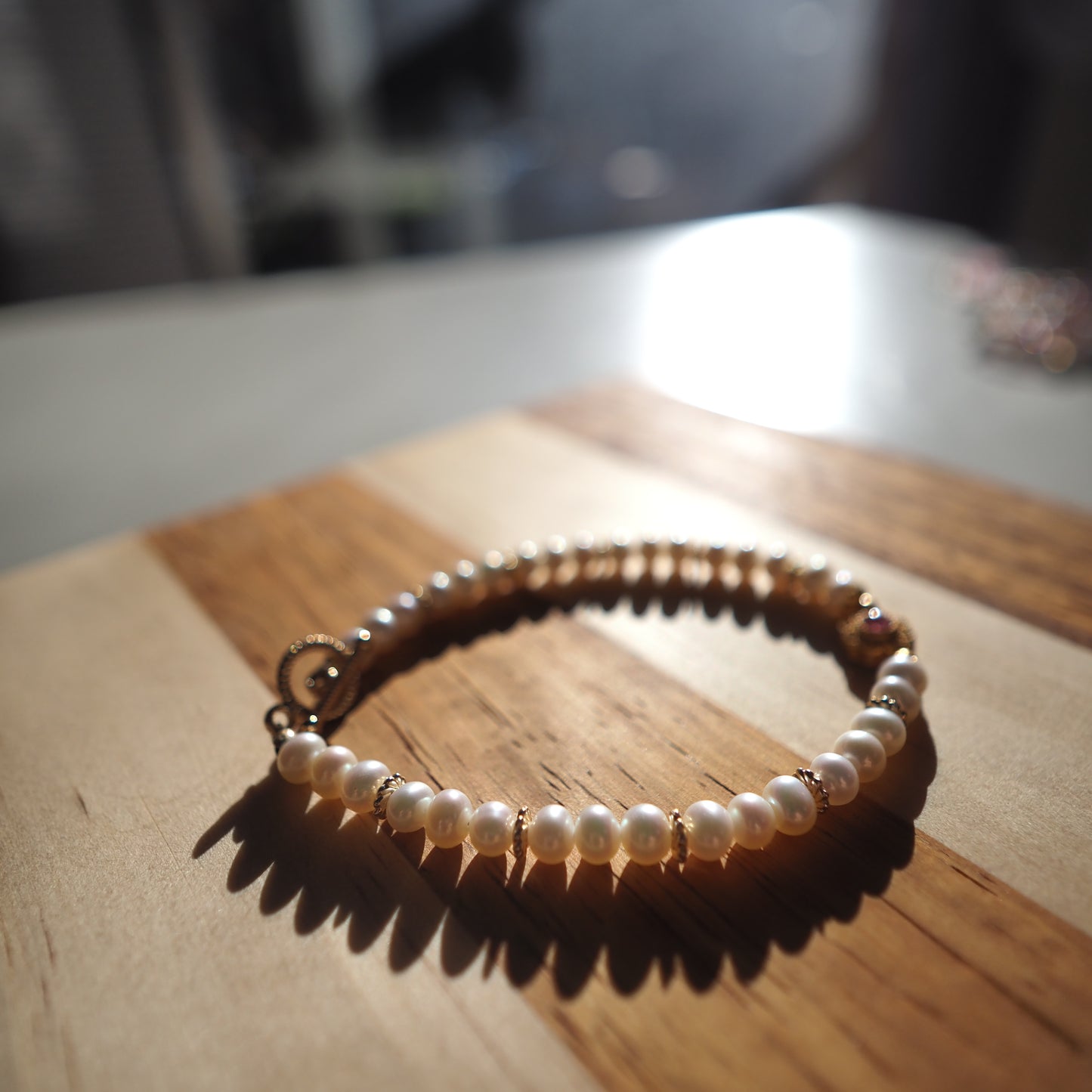 Natural Freshwater Pearl and Rubellite S925 Silver Design Bracelet 5mm Zennara