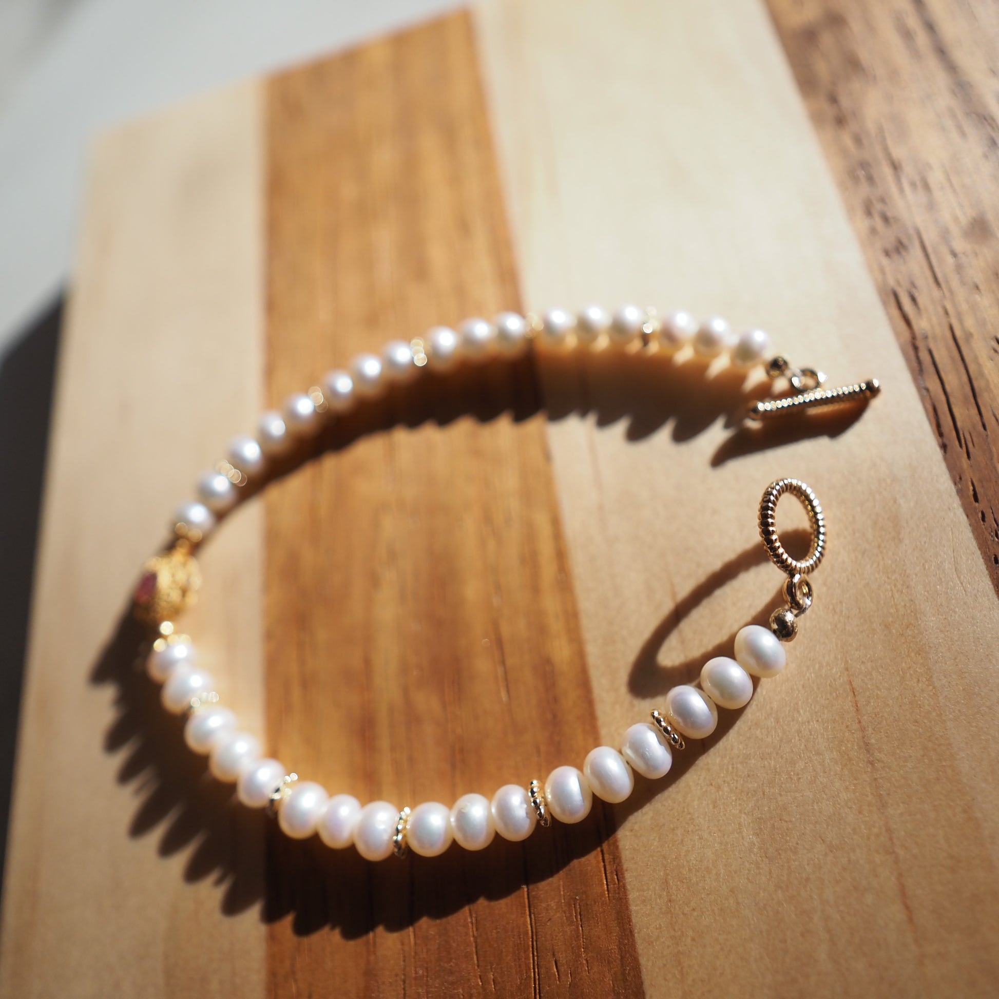 Natural Freshwater Pearl and Rubellite S925 Silver Design Bracelet 5mm Zennara