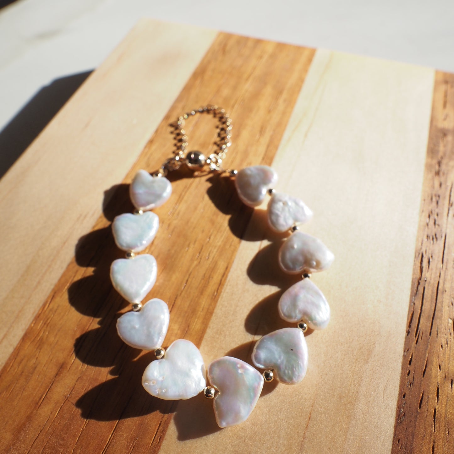 Natural Heart-Shaped Freshwater Pearls Bracelet, Gold Plated Zennara