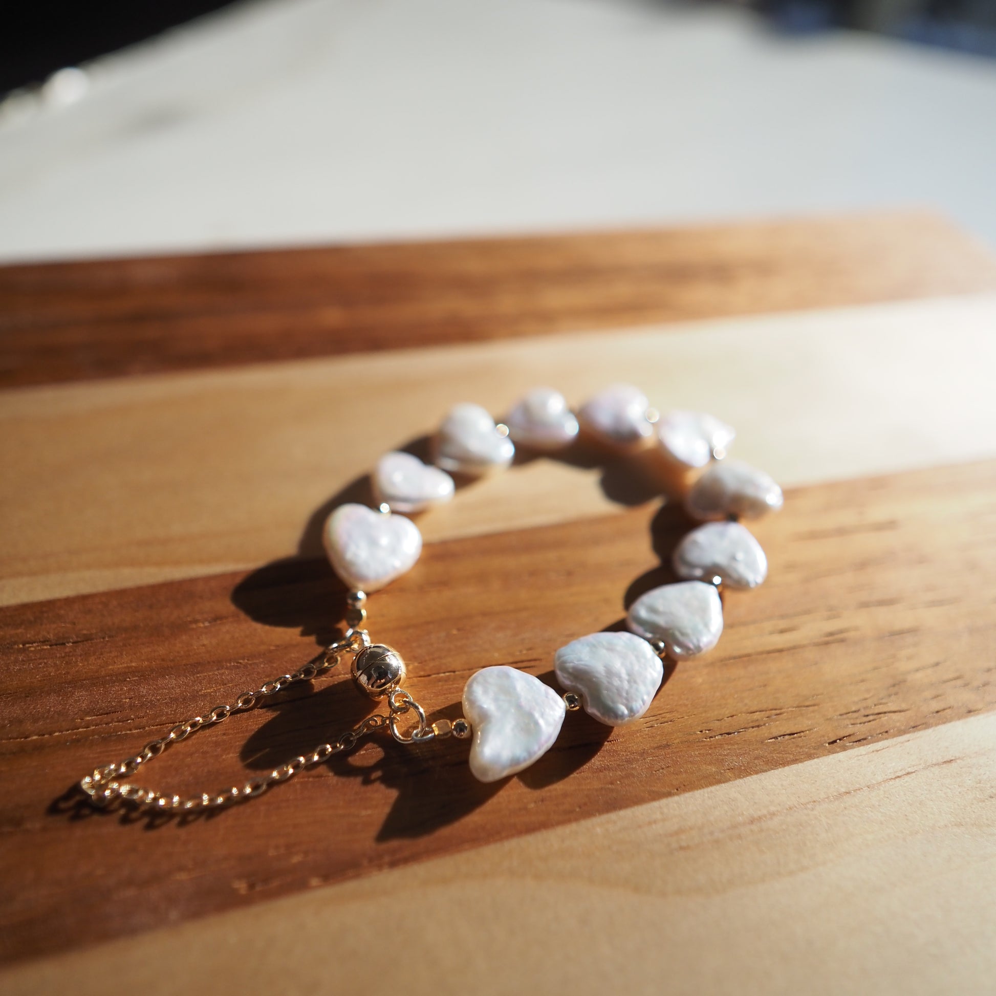 Natural Heart-Shaped Freshwater Pearls Bracelet, Gold Plated Zennara
