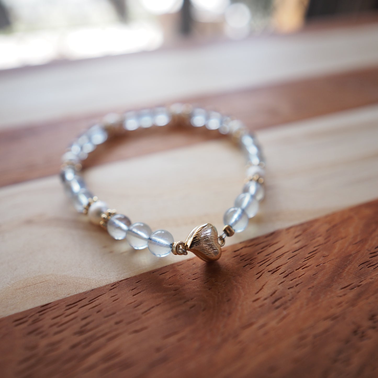 Natural Aquamarine Crystal and Freshwater Pearl Bracelet 5.5mm, 14K Gold Plated