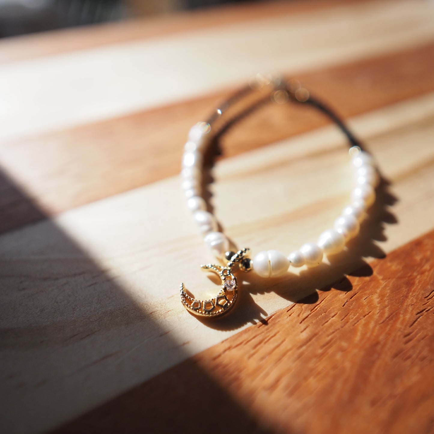 Black Spinel and Freshwater Pearl Bracelet, 14K Gold Plated