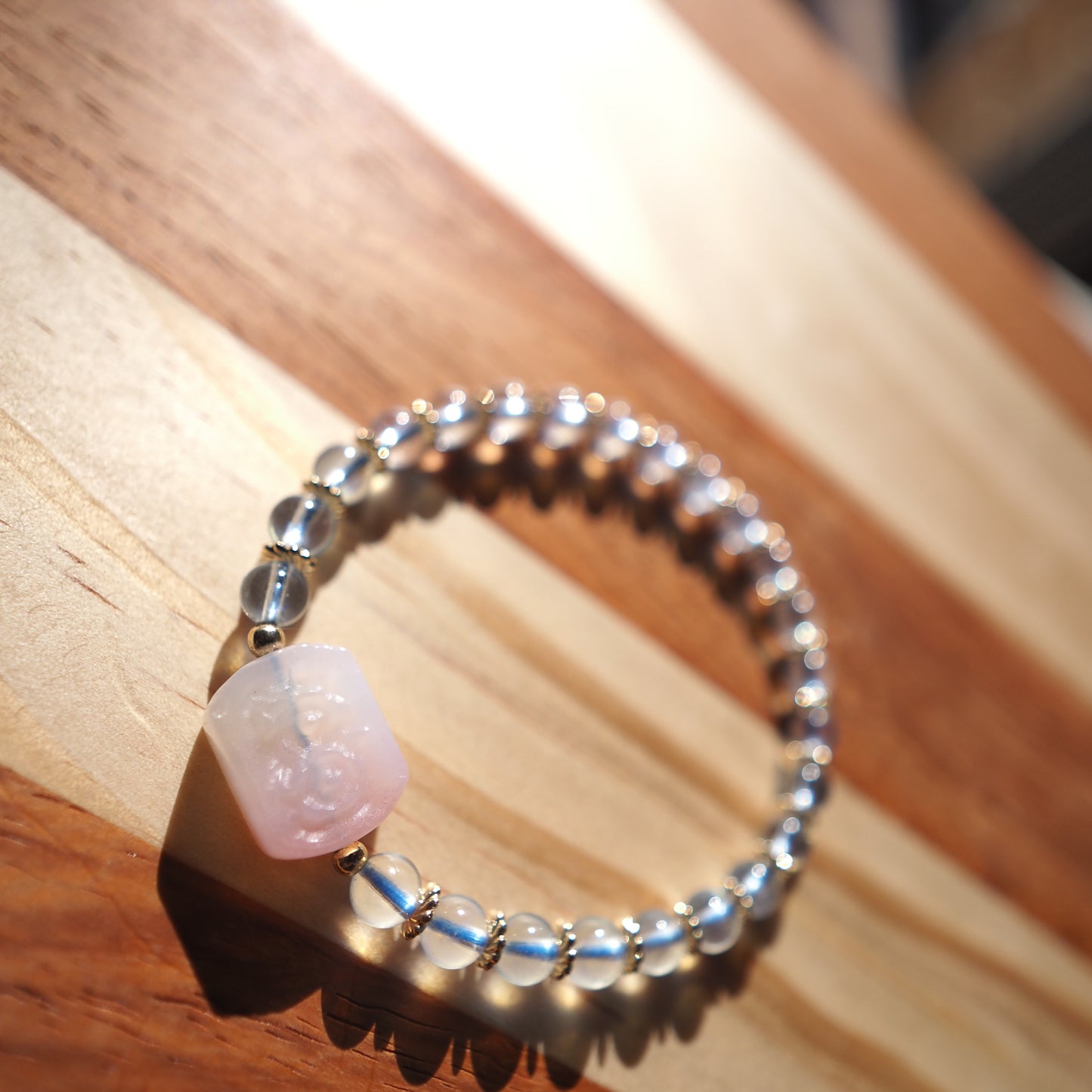 Natural Aquamarine Crystal and Crimson Agate Bracelet 6.5mm