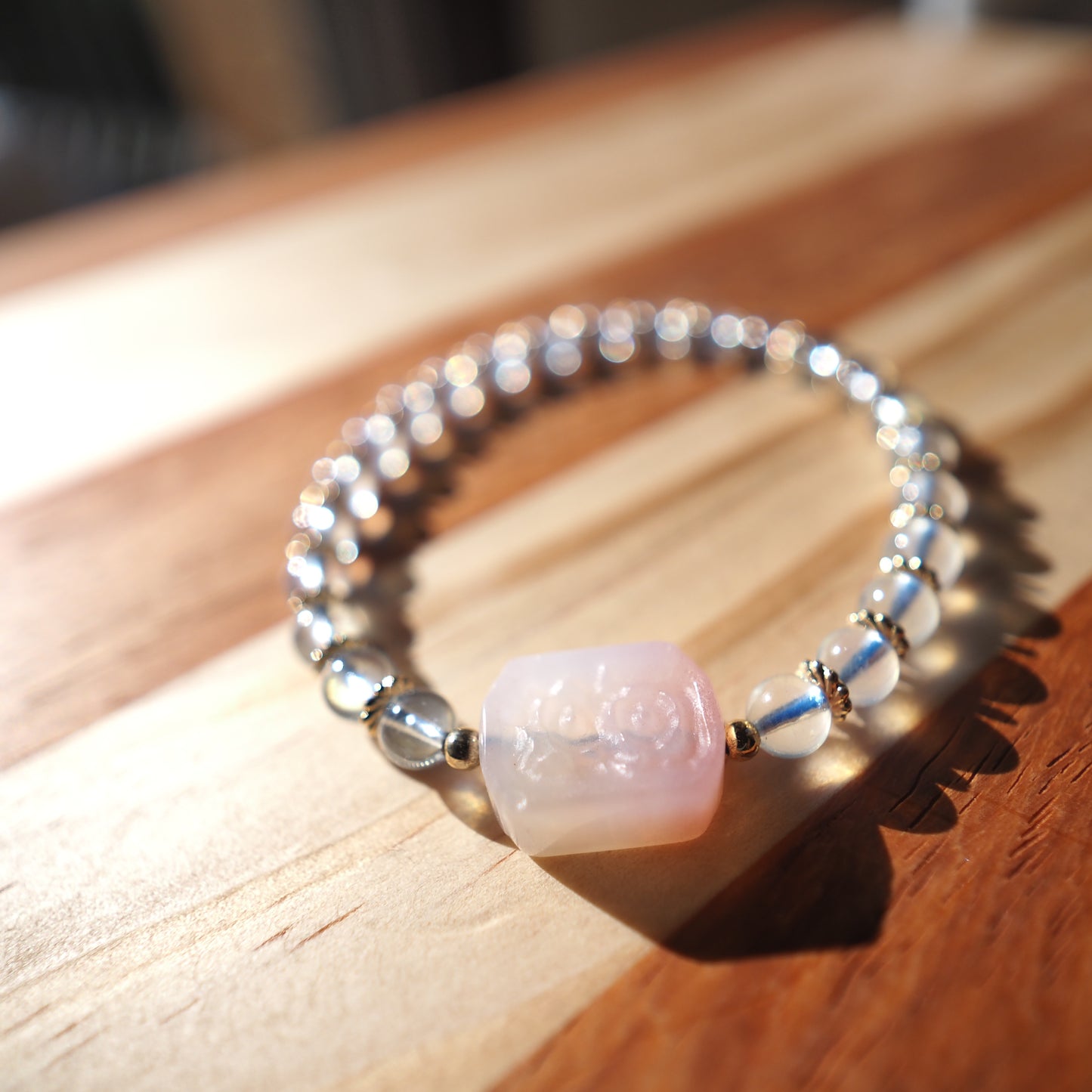 Natural Aquamarine Crystal and Crimson Agate Bracelet 6.5mm