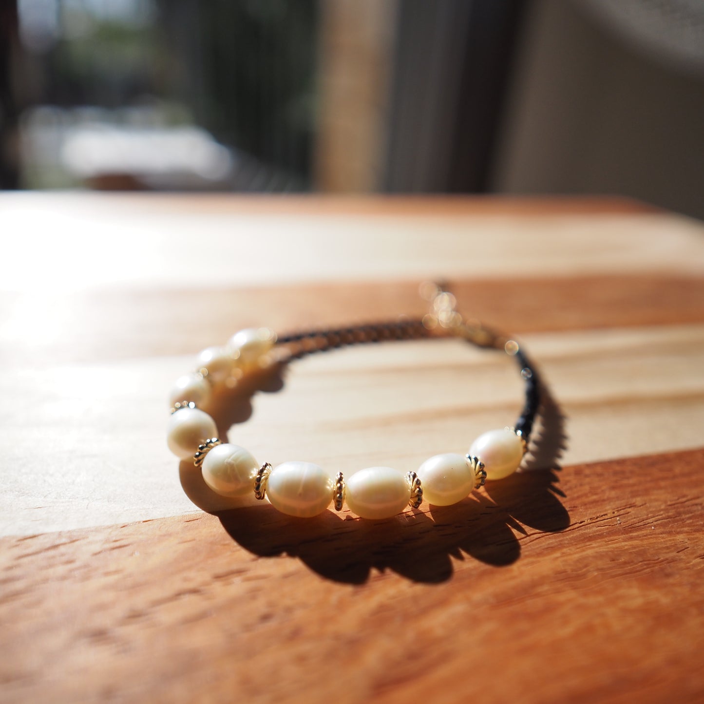 Black Spinel and Freshwater Pearl Bracelet, Gold Plated