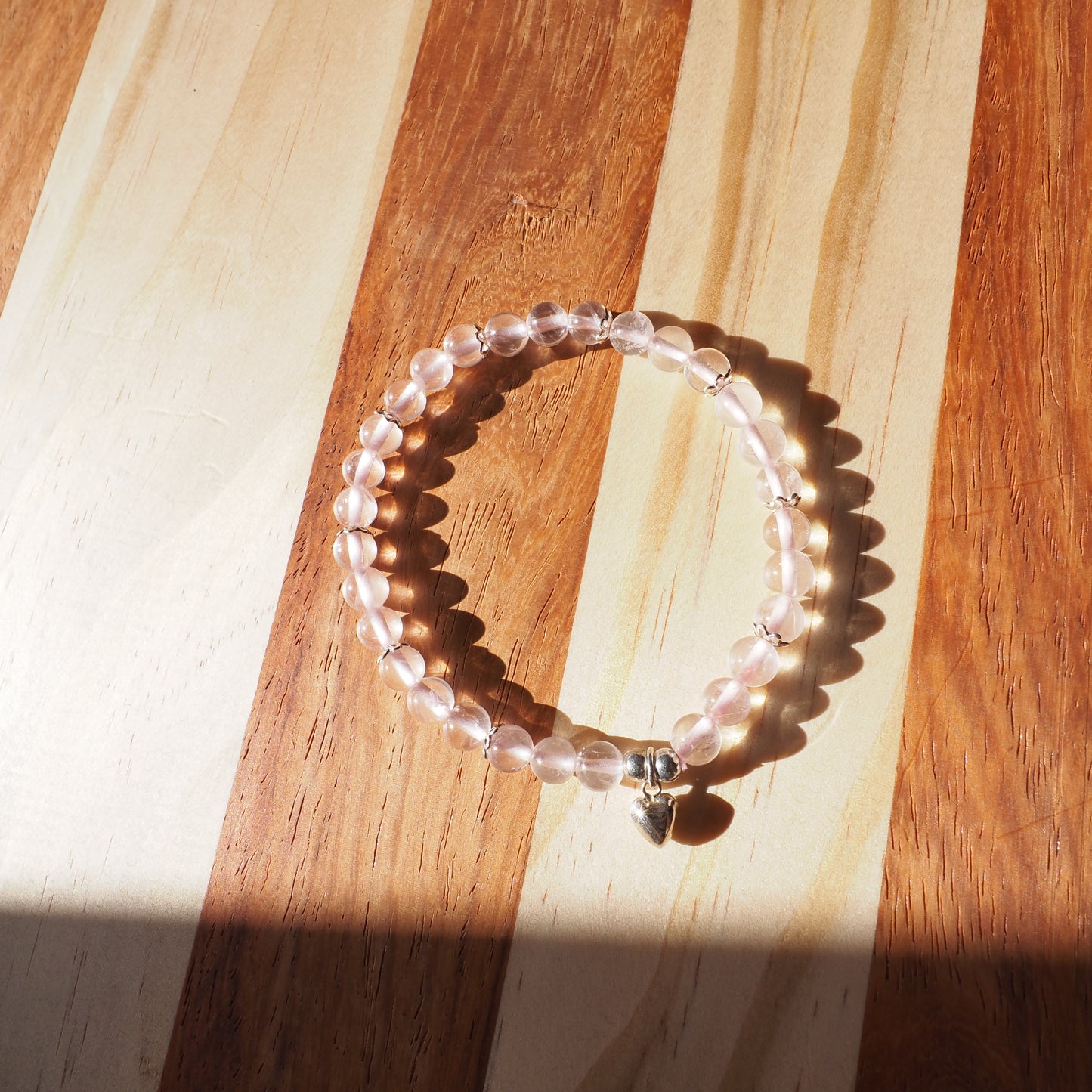 Natural Mozambique Star Rose Quartz with S925 Silver Heart Charm Bracelet 5.5mm