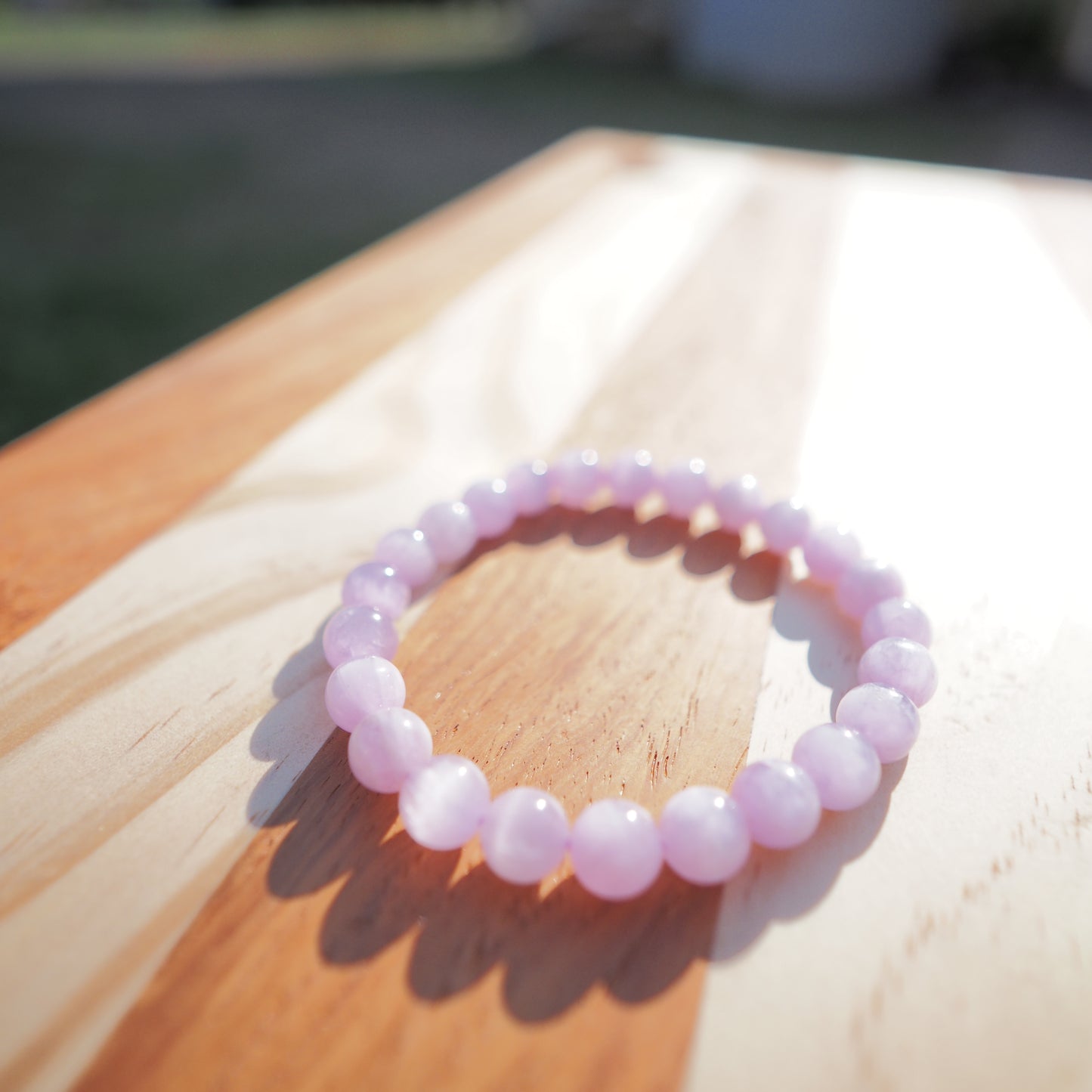 Natural Icy Cat's Eye Kunzite - Genuine Translucent Kunzite Beads Bracelet 8mm