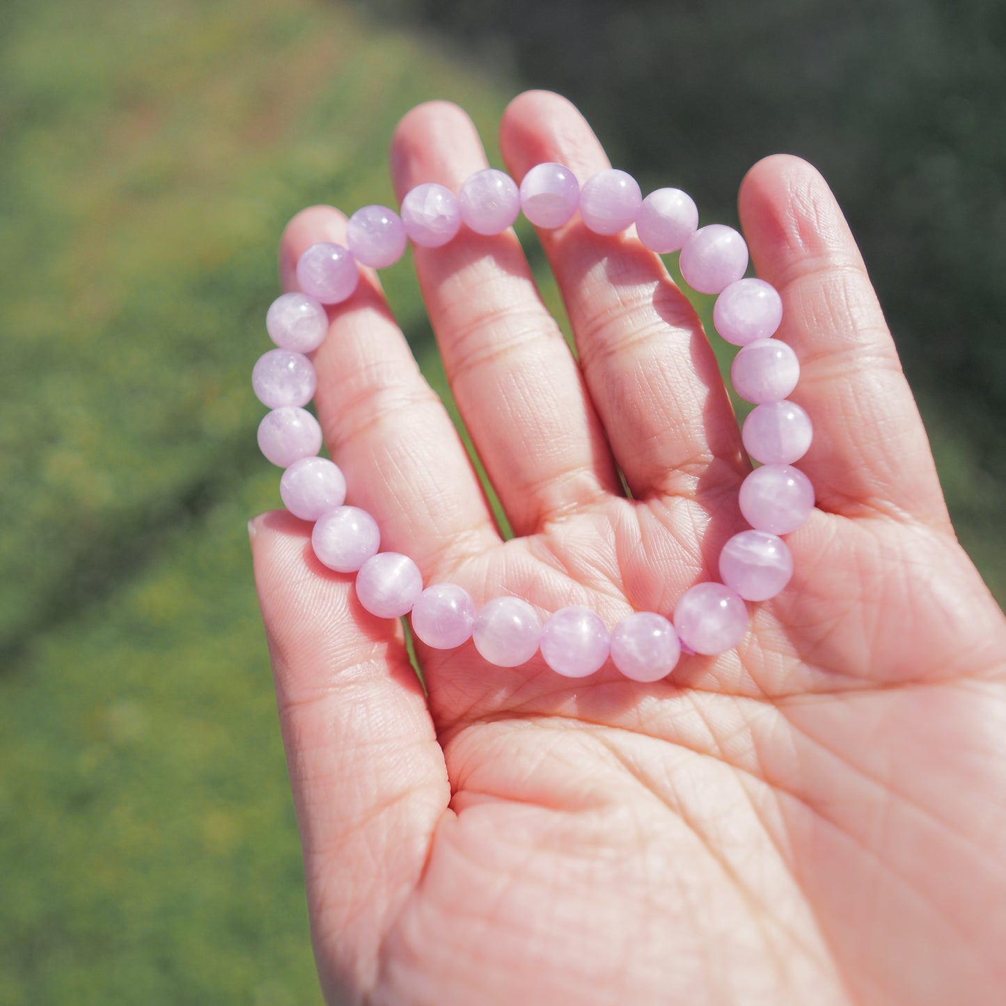 Natural Icy Cat's Eye Kunzite - Genuine Translucent Kunzite Beads Bracelet 8mm