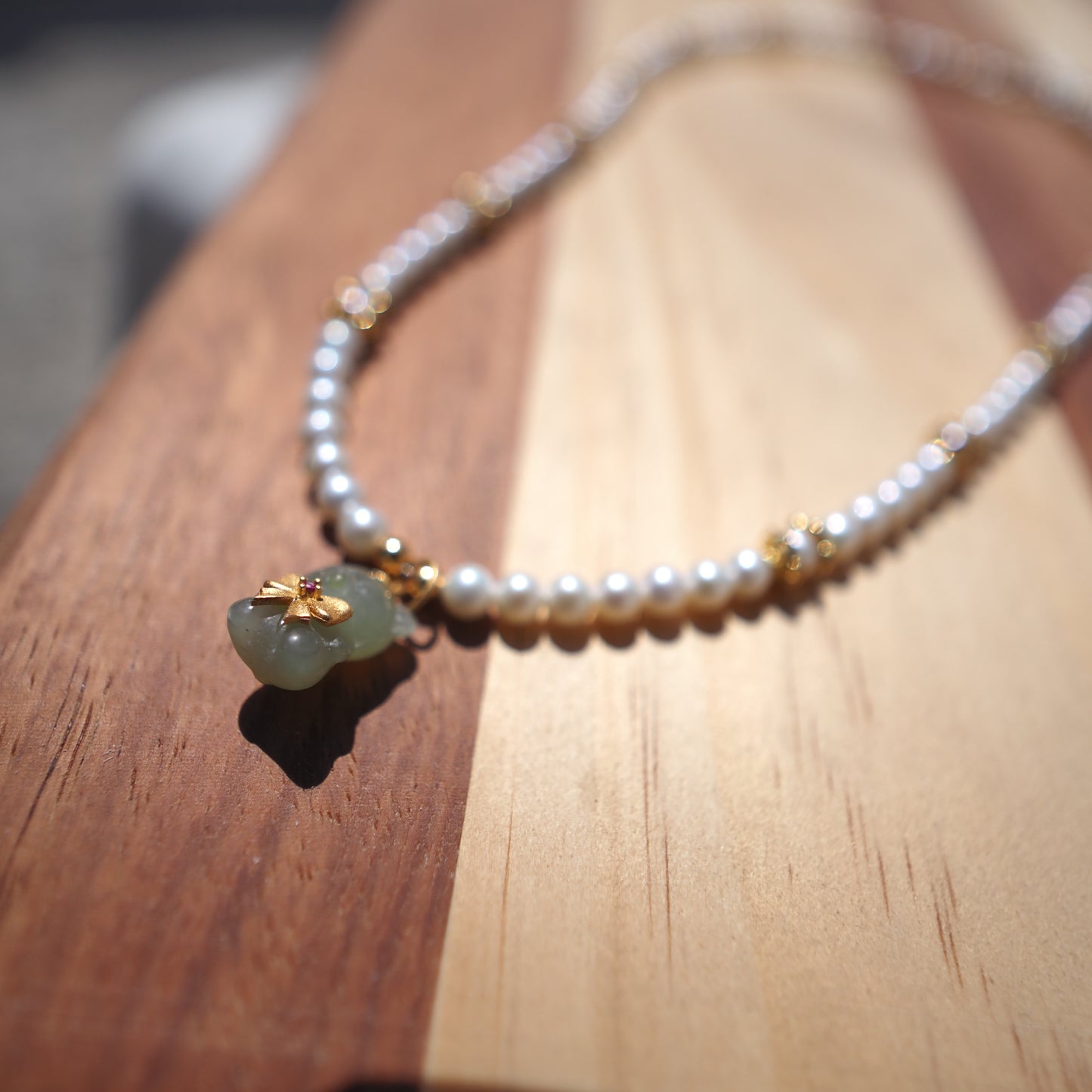 Freshwater Pearl Necklace with Hetian Jade Bear Pendant | 925 Gold-Plated Silver Beaded Necklace | Elegant Handmade Jewelry for Women