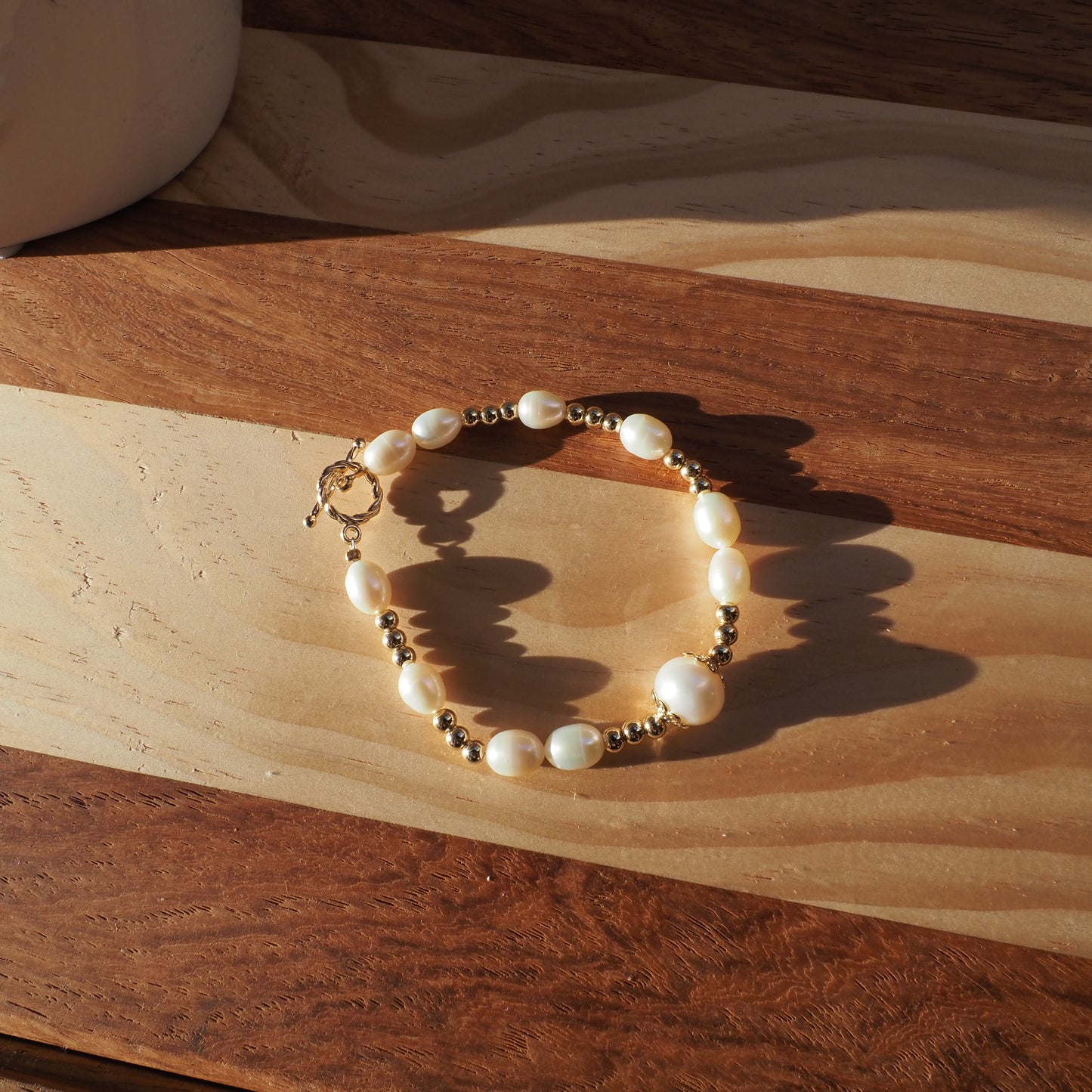 Natural Freshwater Pearls Bracelet, 14K Gold Plated