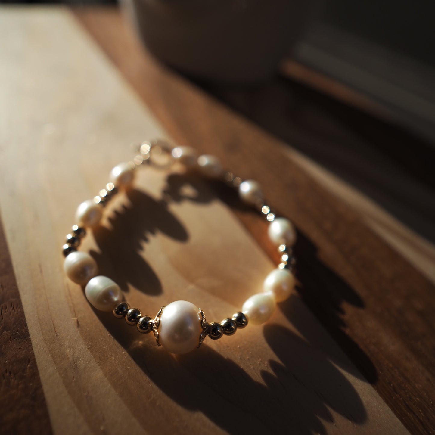 Natural Freshwater Pearls Bracelet, 14K Gold Plated
