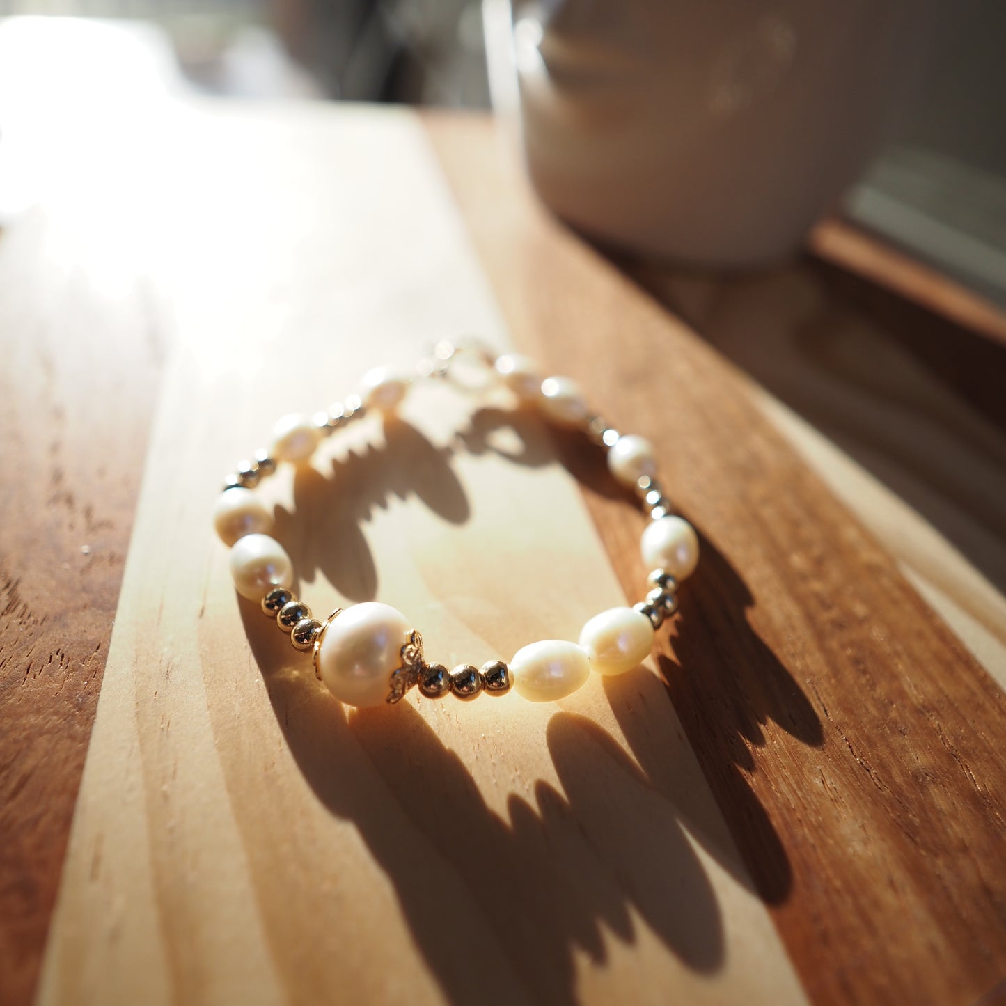 Natural Freshwater Pearls Bracelet, 14K Gold Plated