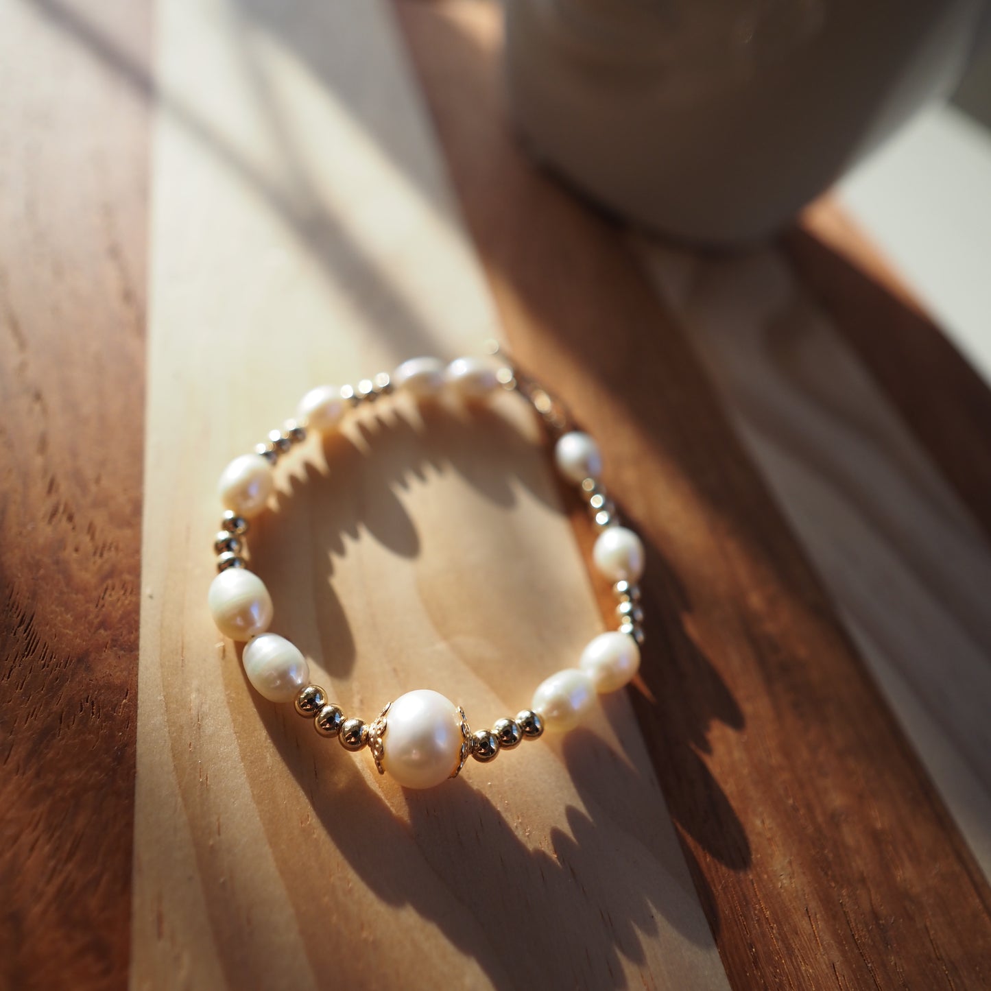Natural Freshwater Pearls Bracelet, 14K Gold Plated