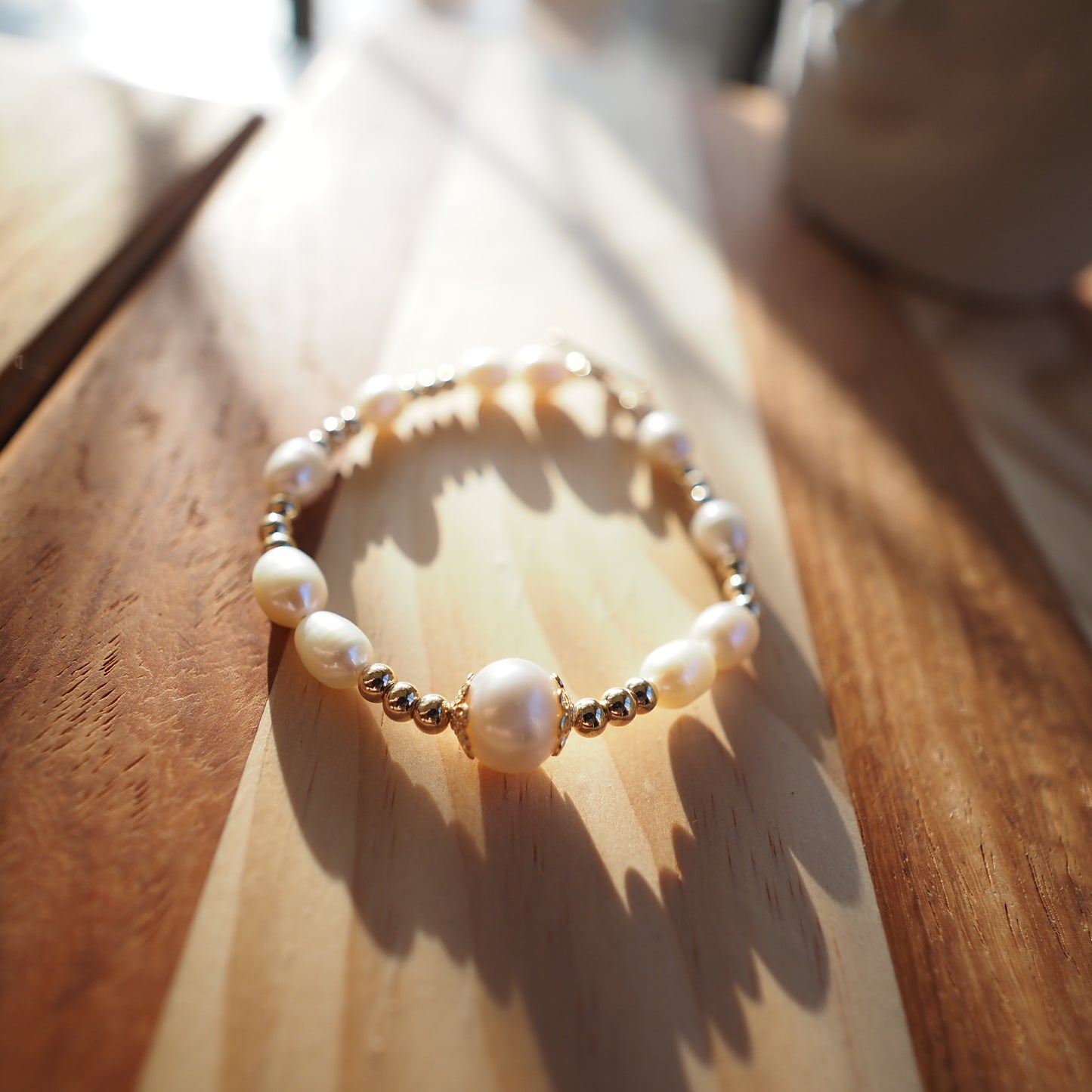 Natural Freshwater Pearls Bracelet, 14K Gold Plated