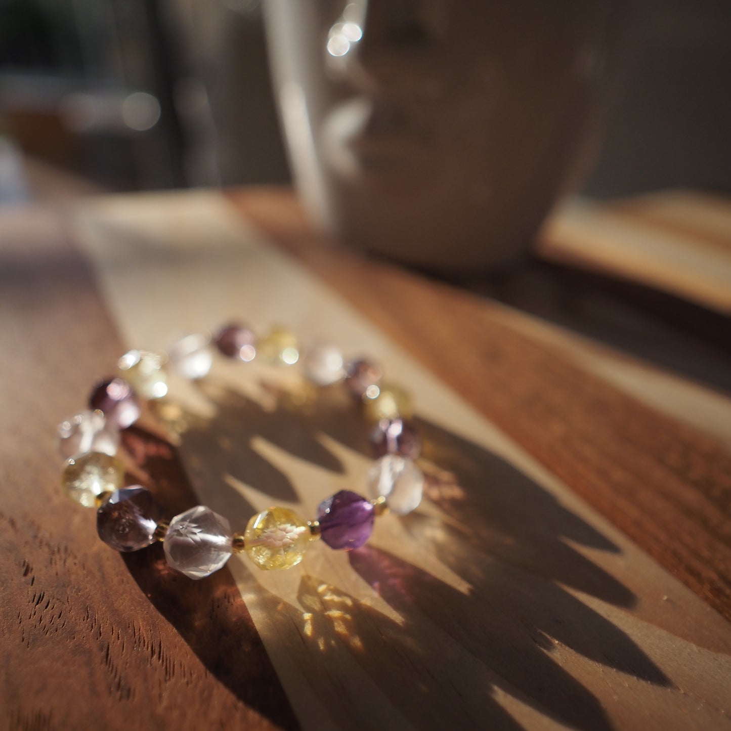 Natural Diamond Cut Amethyst and Citrine and Clear Quartz Bracelet
