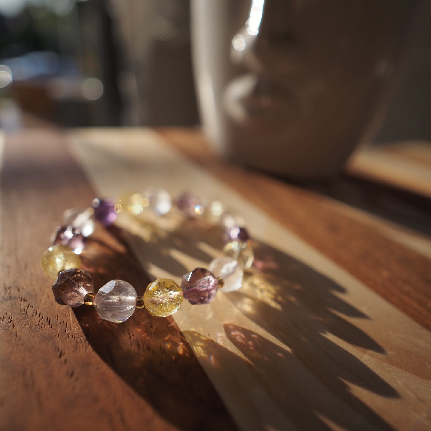 Natural Diamond Cut Amethyst and Citrine and Clear Quartz Bracelet