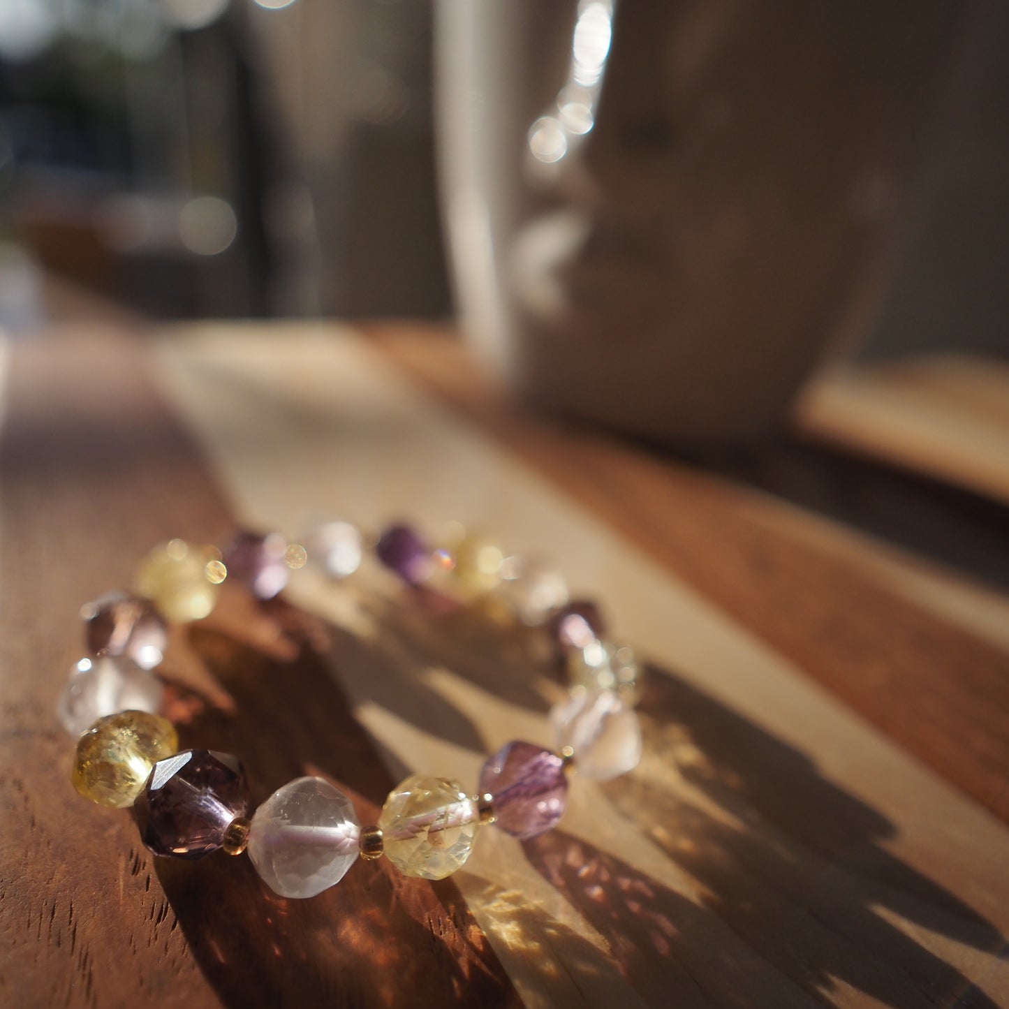 Natural Diamond Cut Amethyst and Citrine and Clear Quartz Bracelet